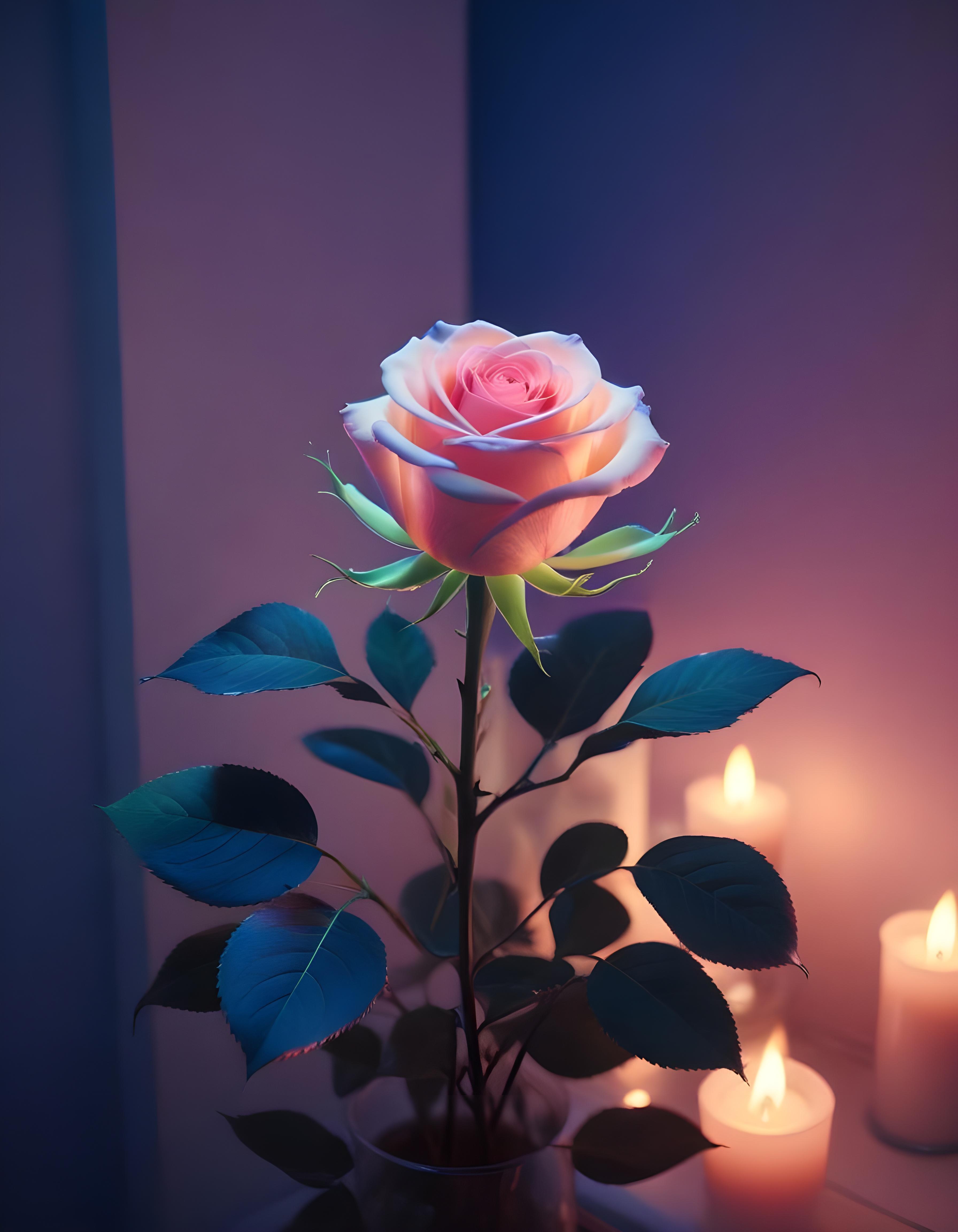 Fantasy Rose Flower with Fire and Glowing Flames Artistic Illustration