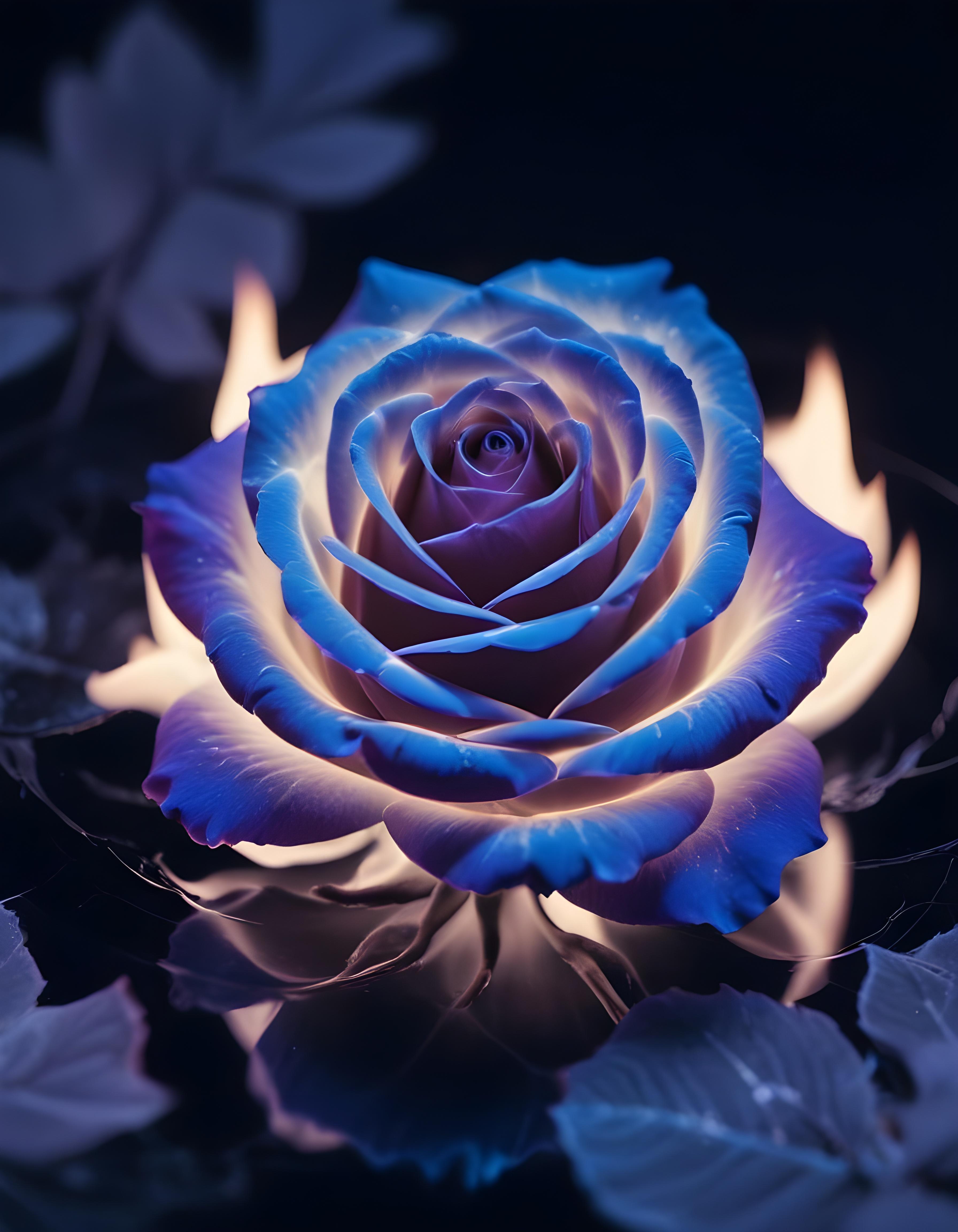 Fantasy Rose Flower with Fire and Glowing Flames Artistic Illustration