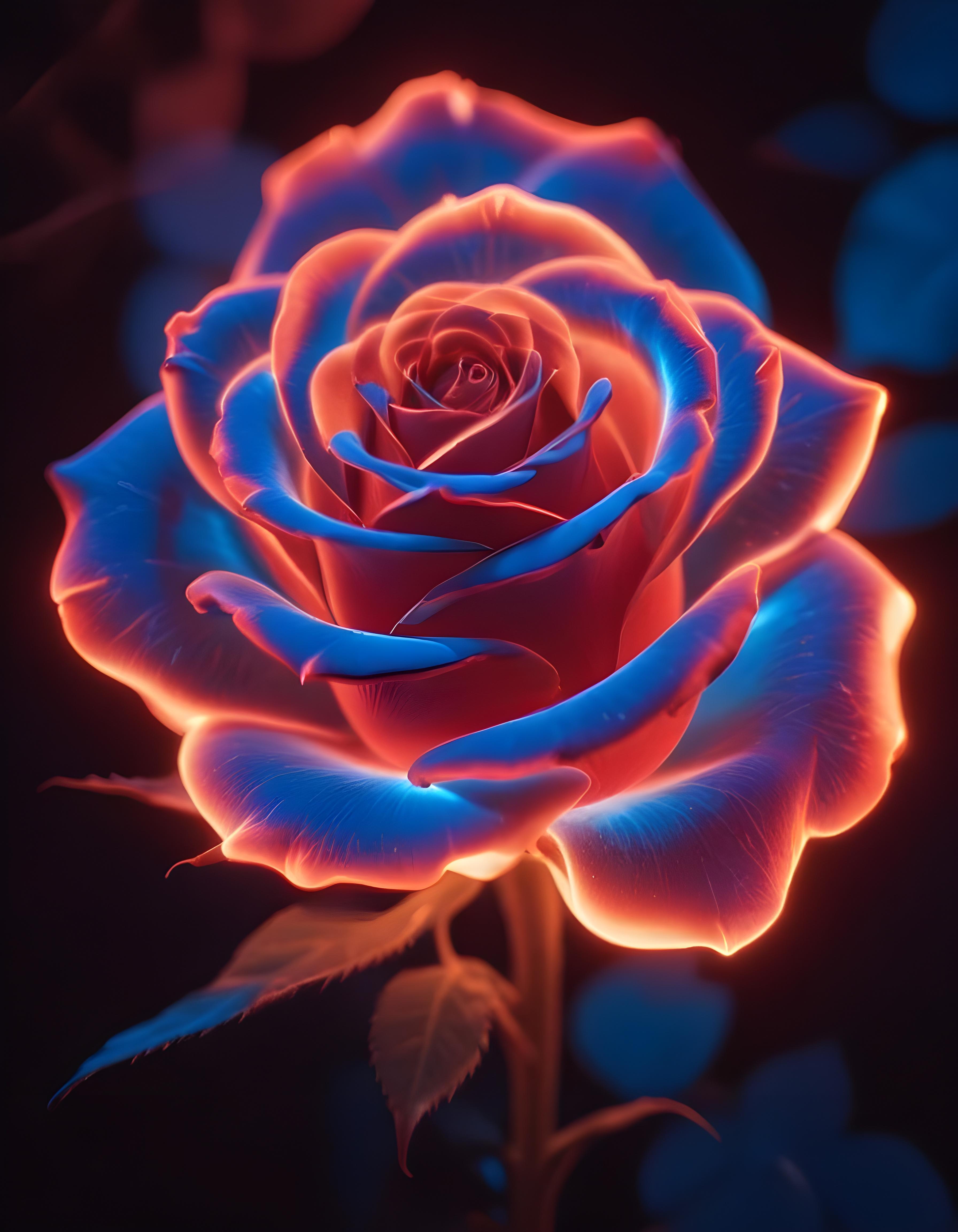 Fantasy Rose Flower with Fire and Glowing Flames Artistic Illustration