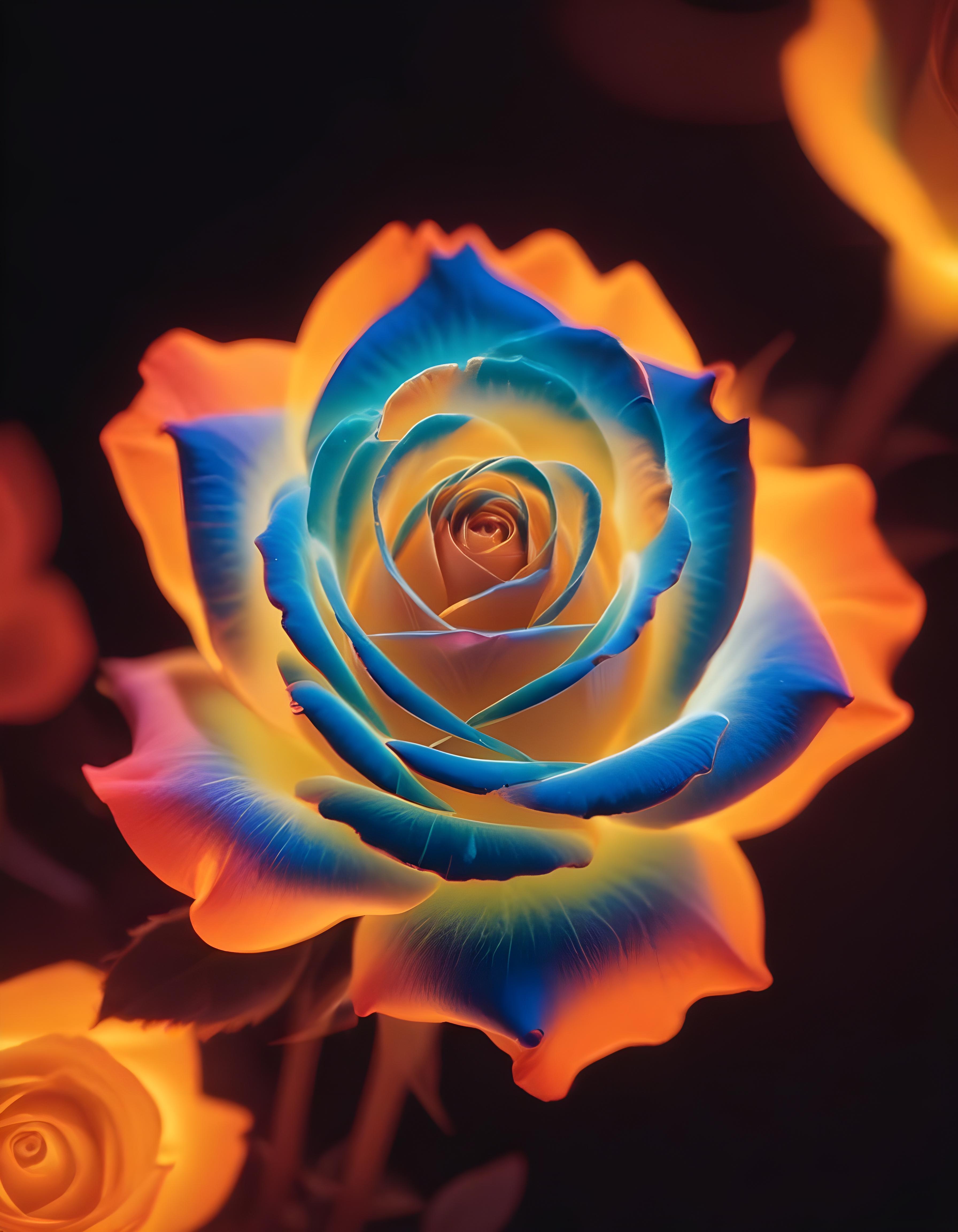 Fantasy Rose Flower with Fire and Glowing Flames Artistic Illustration