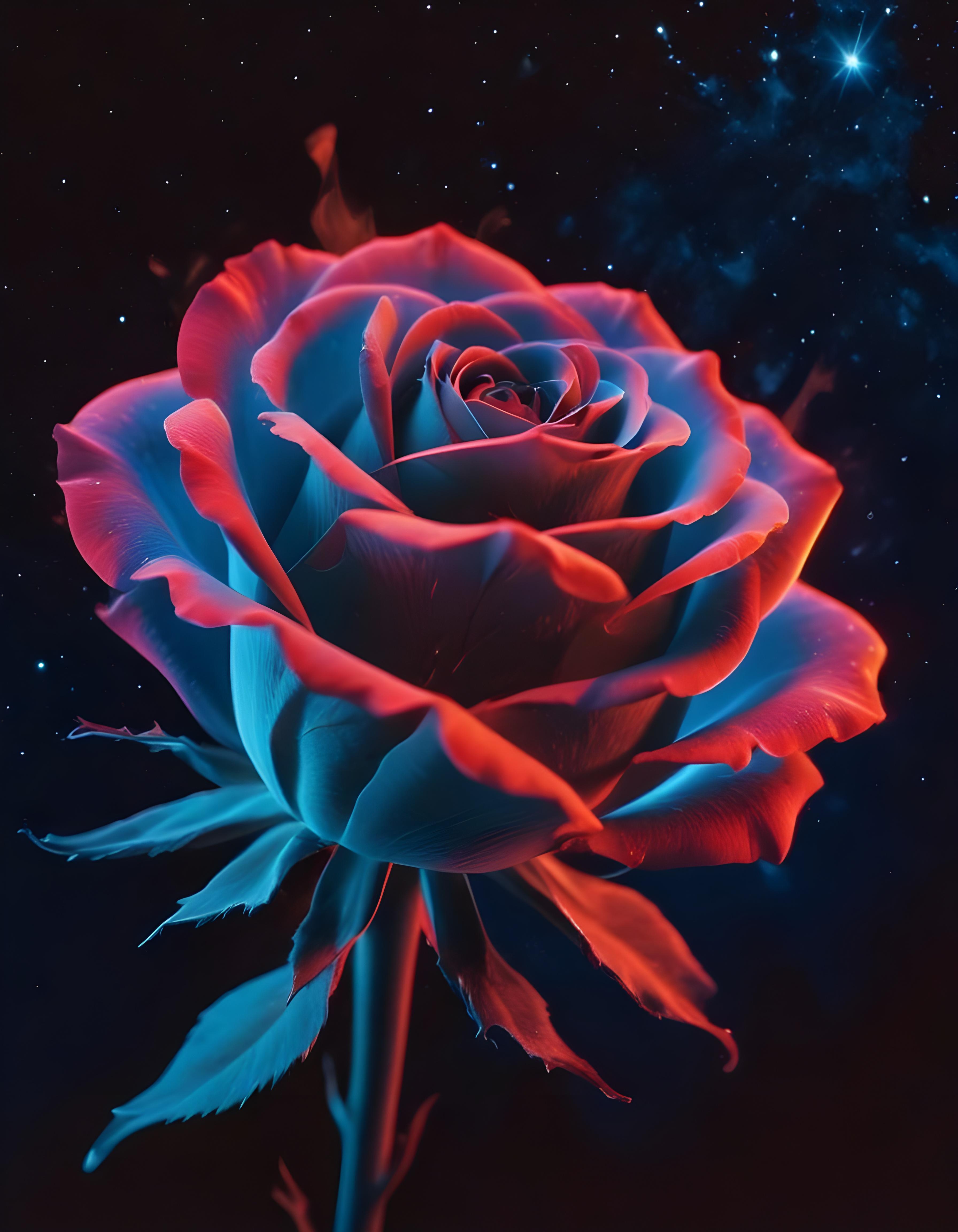Fantasy Rose Flower with Fire and Glowing Flames Artistic Illustration