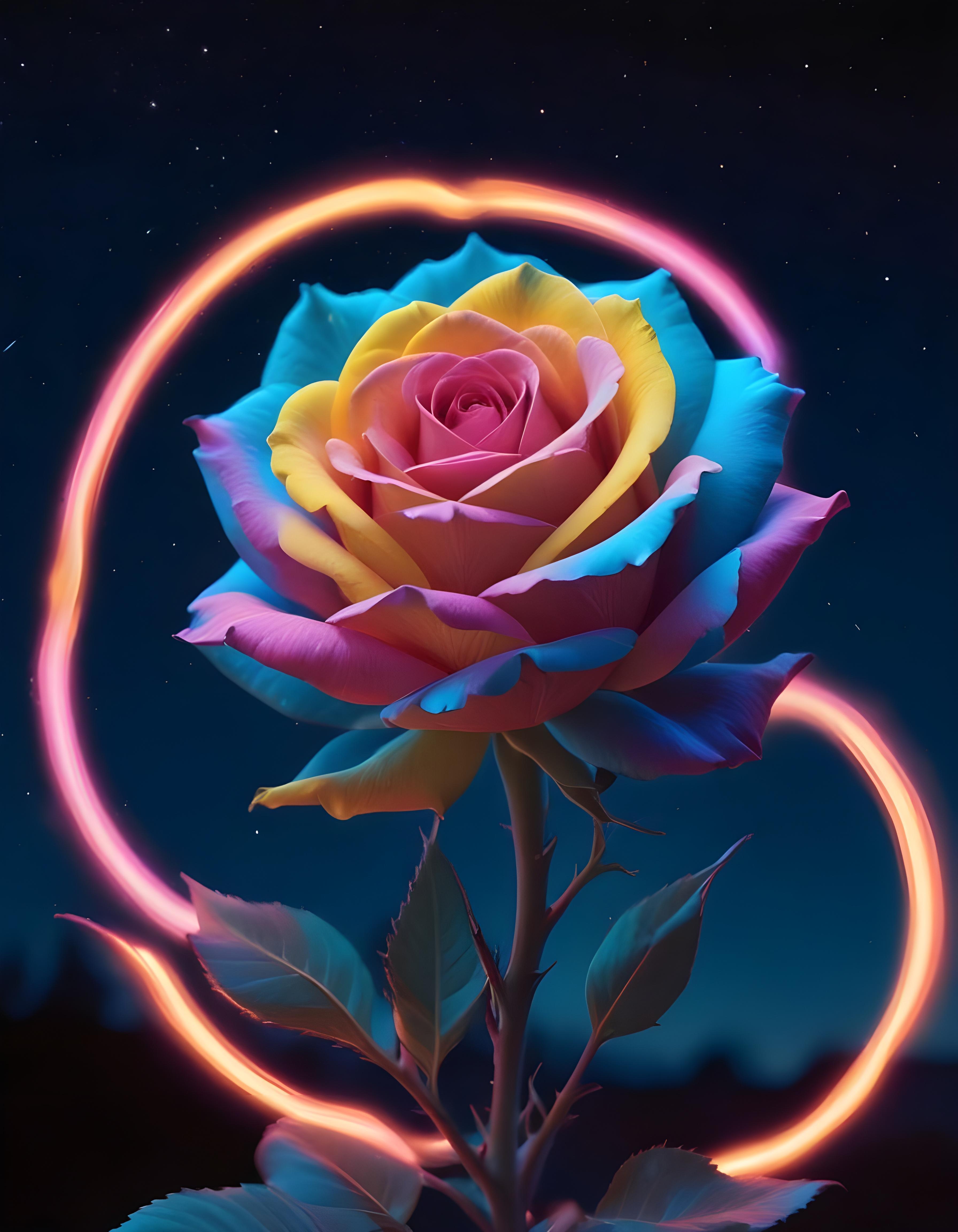 Fantasy Rose Flower with Fire and Glowing Flames Artistic Illustration
