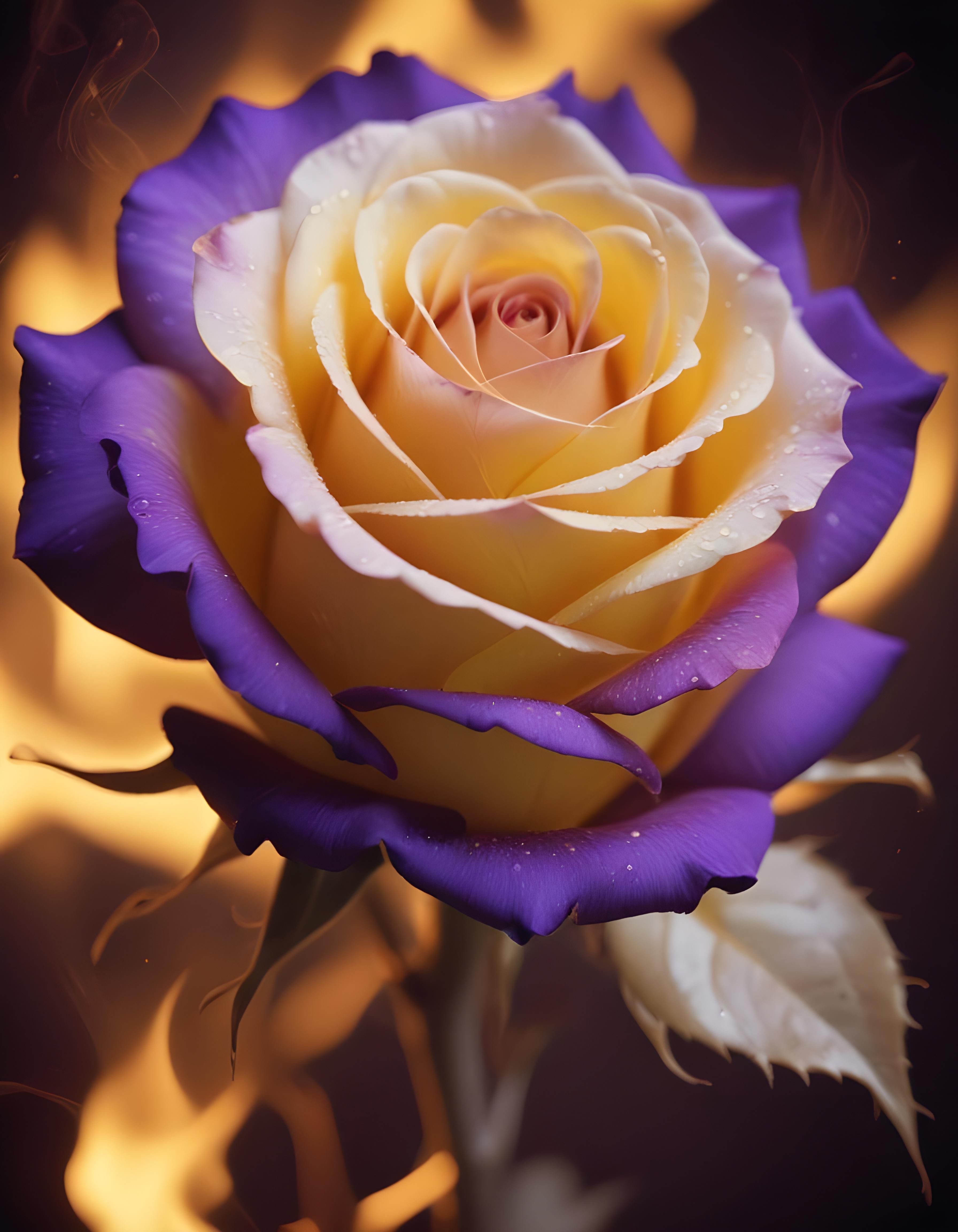 Fantasy Rose Flower with Fire and Glowing Flames Artistic Illustration