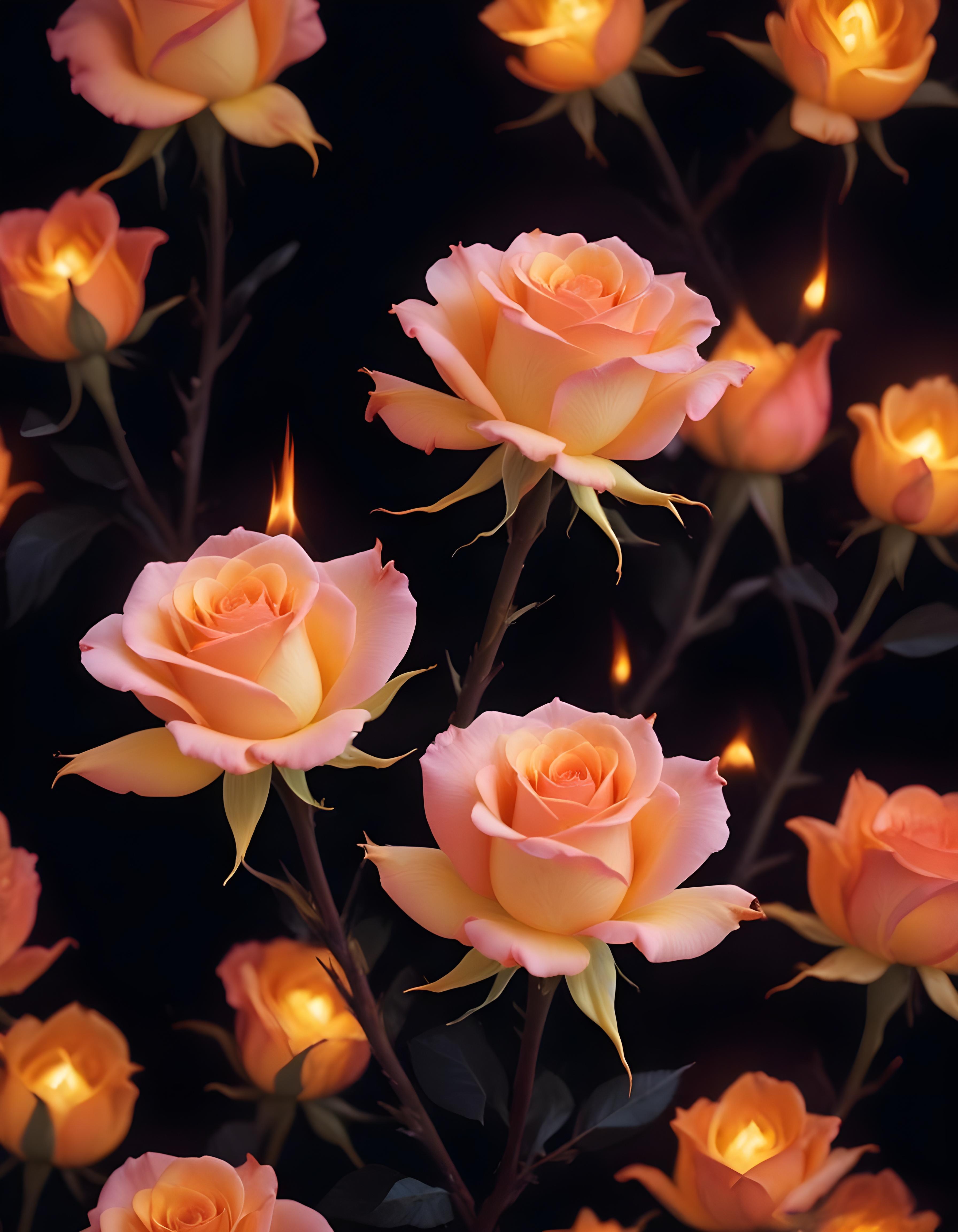 Fantasy Rose Flower with Fire and Glowing Flames Artistic Illustration