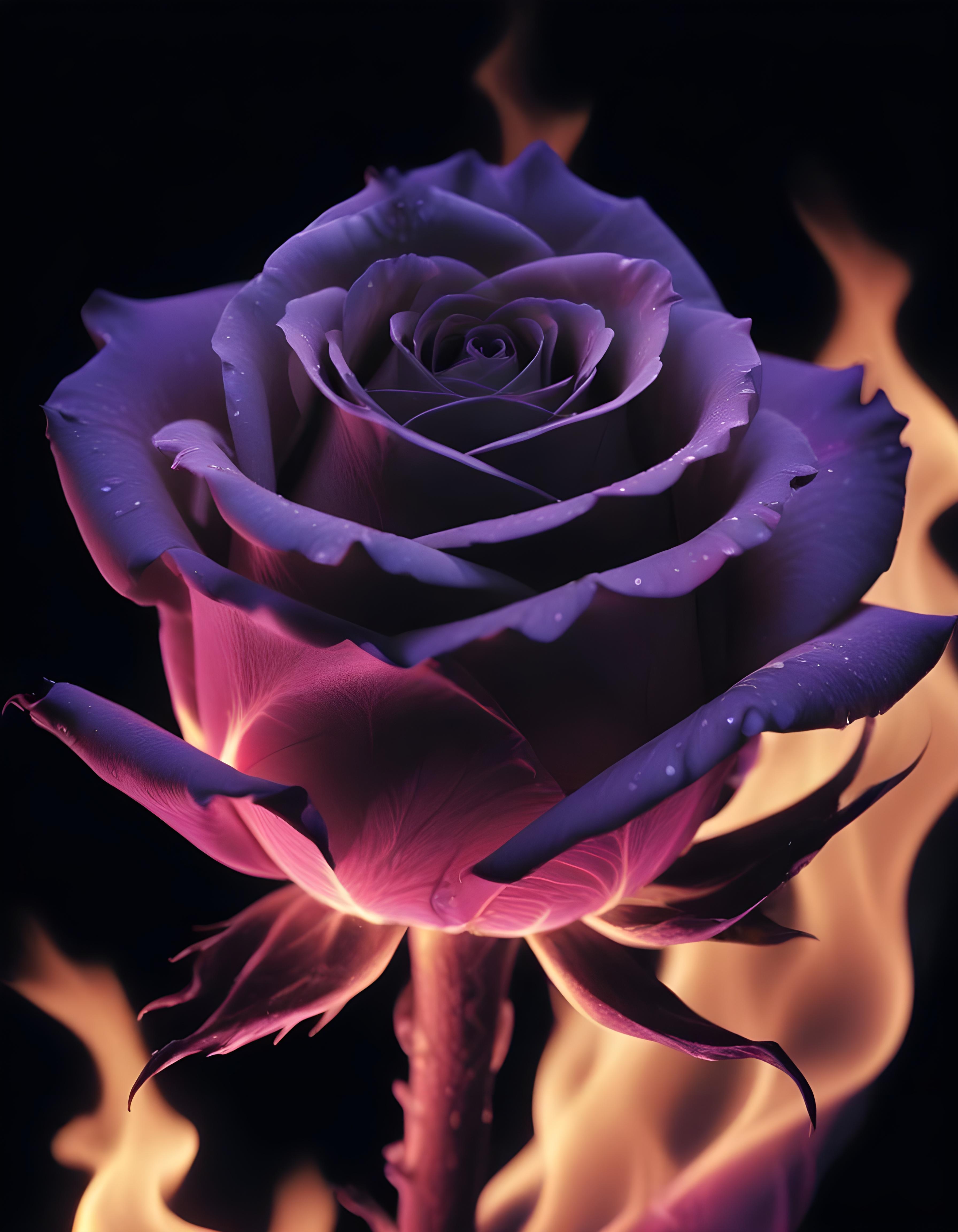 Fantasy Rose Flower with Fire and Glowing Flames Artistic Illustration