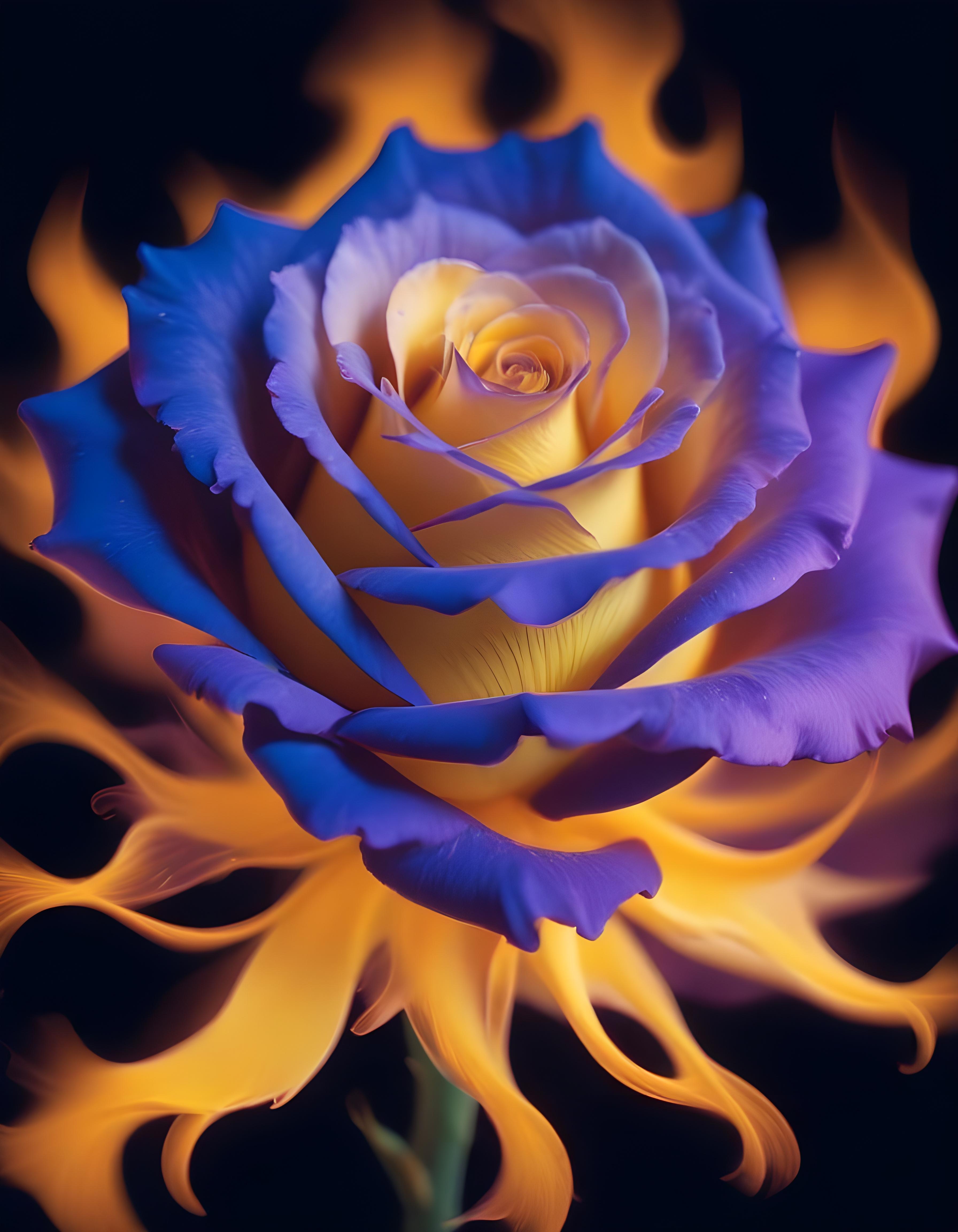 Fantasy Rose Flower with Fire and Glowing Flames Artistic Illustration
