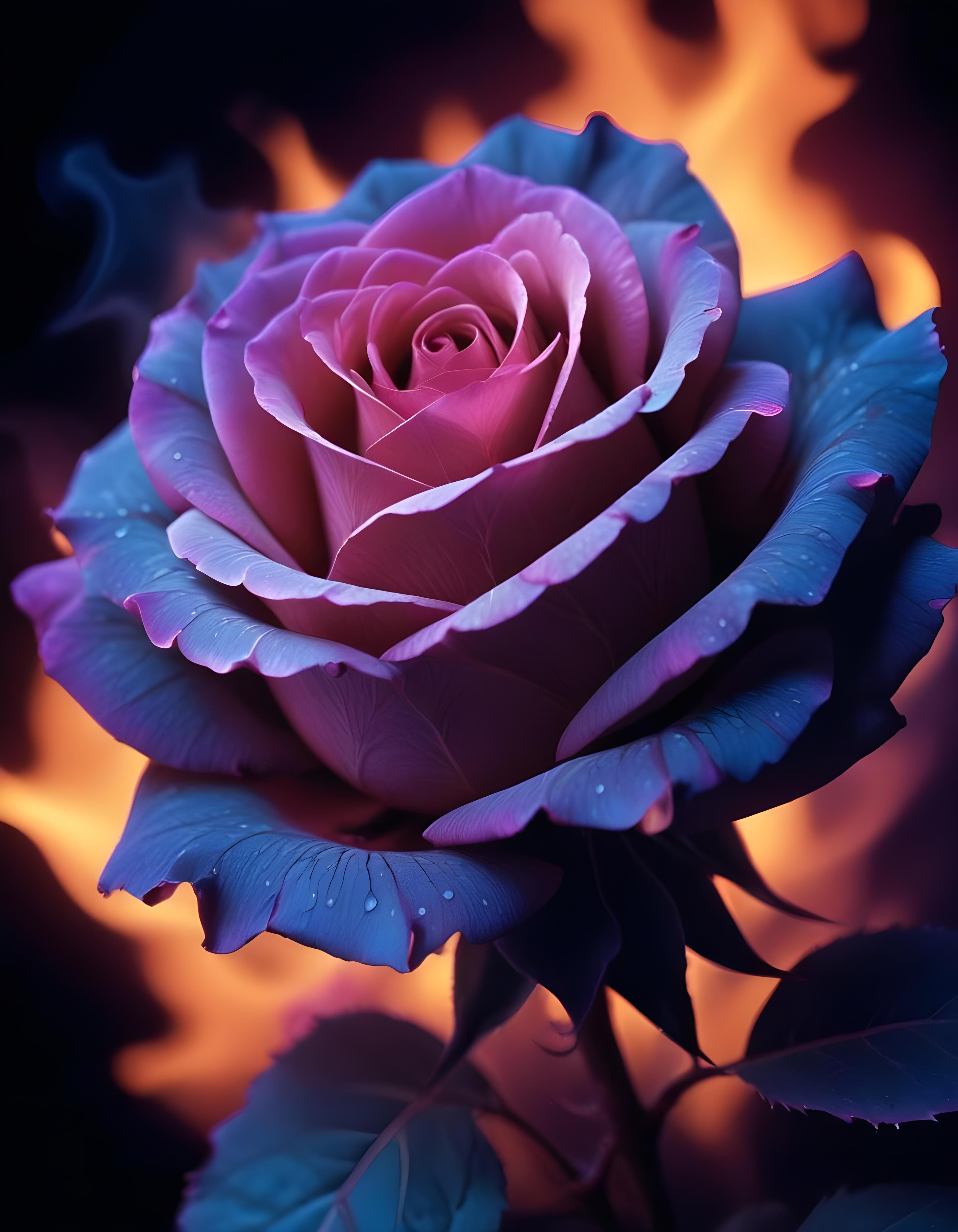 Fantasy Rose Flower with Fire and Glowing Flames Artistic Illustration