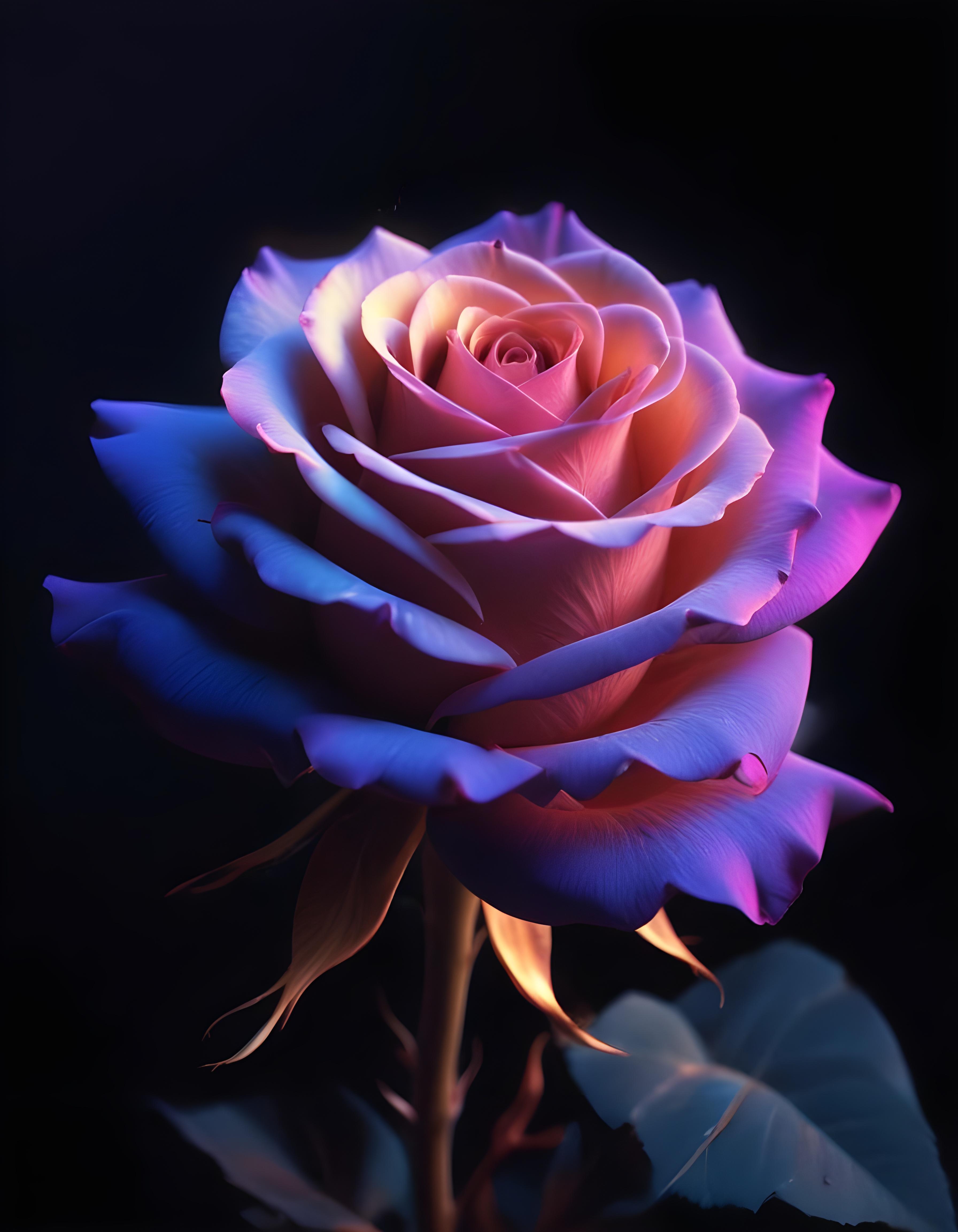 Fantasy Rose Flower with Fire and Glowing Flames Artistic Illustration