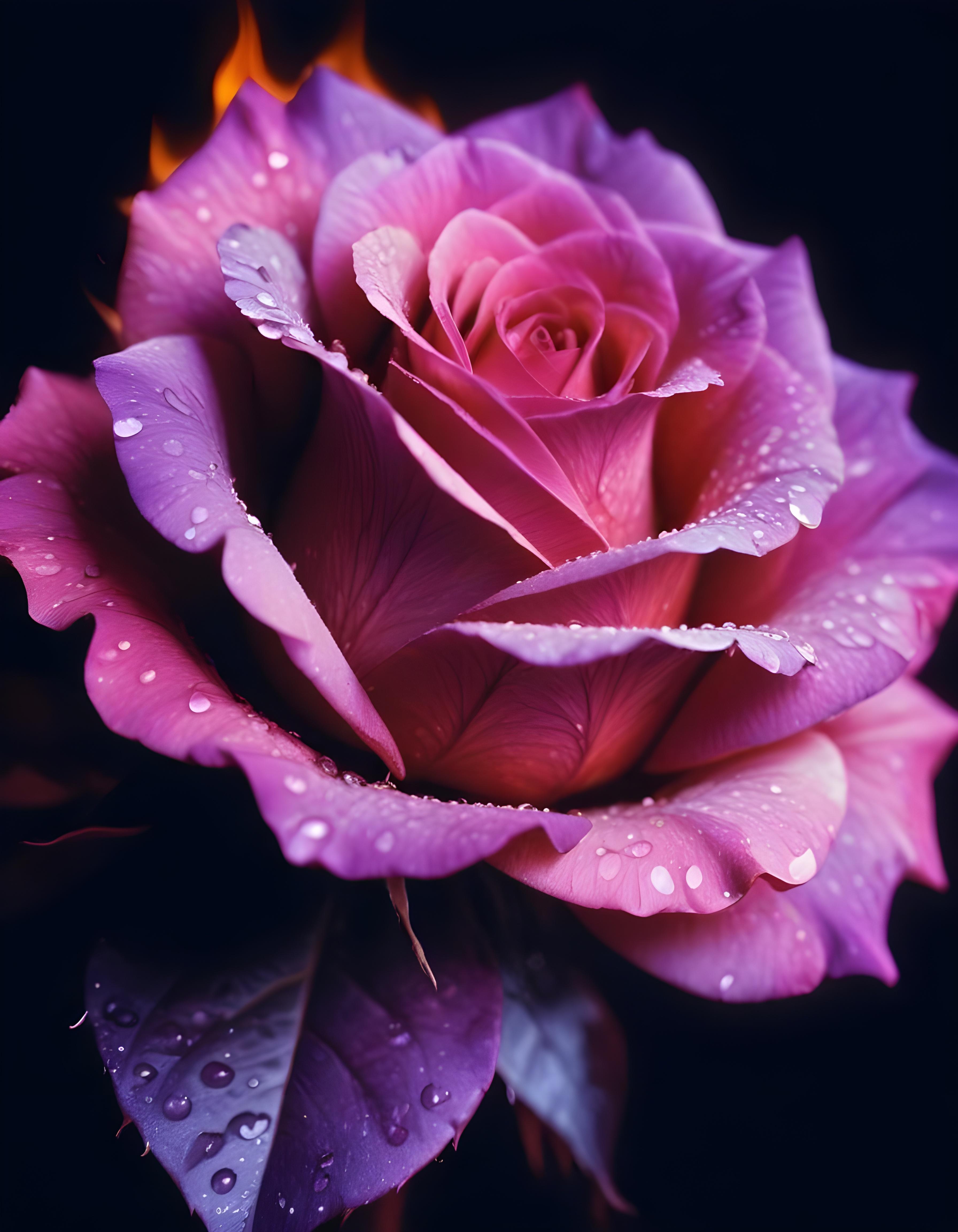 Fantasy Rose Flower with Fire and Glowing Flames Artistic Illustration