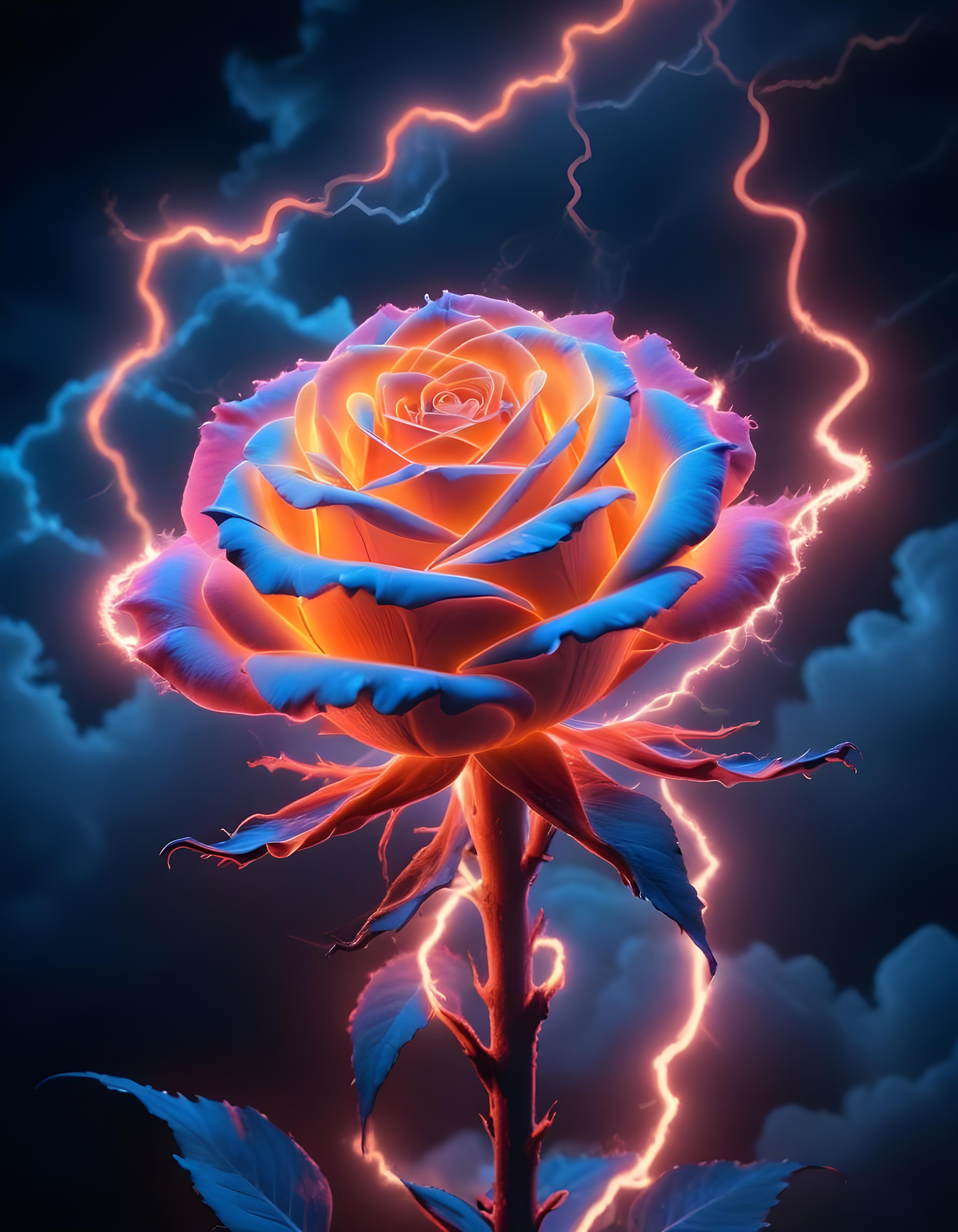 Fantasy Rose Flower with Fire and Glowing Flames Artistic Illustration