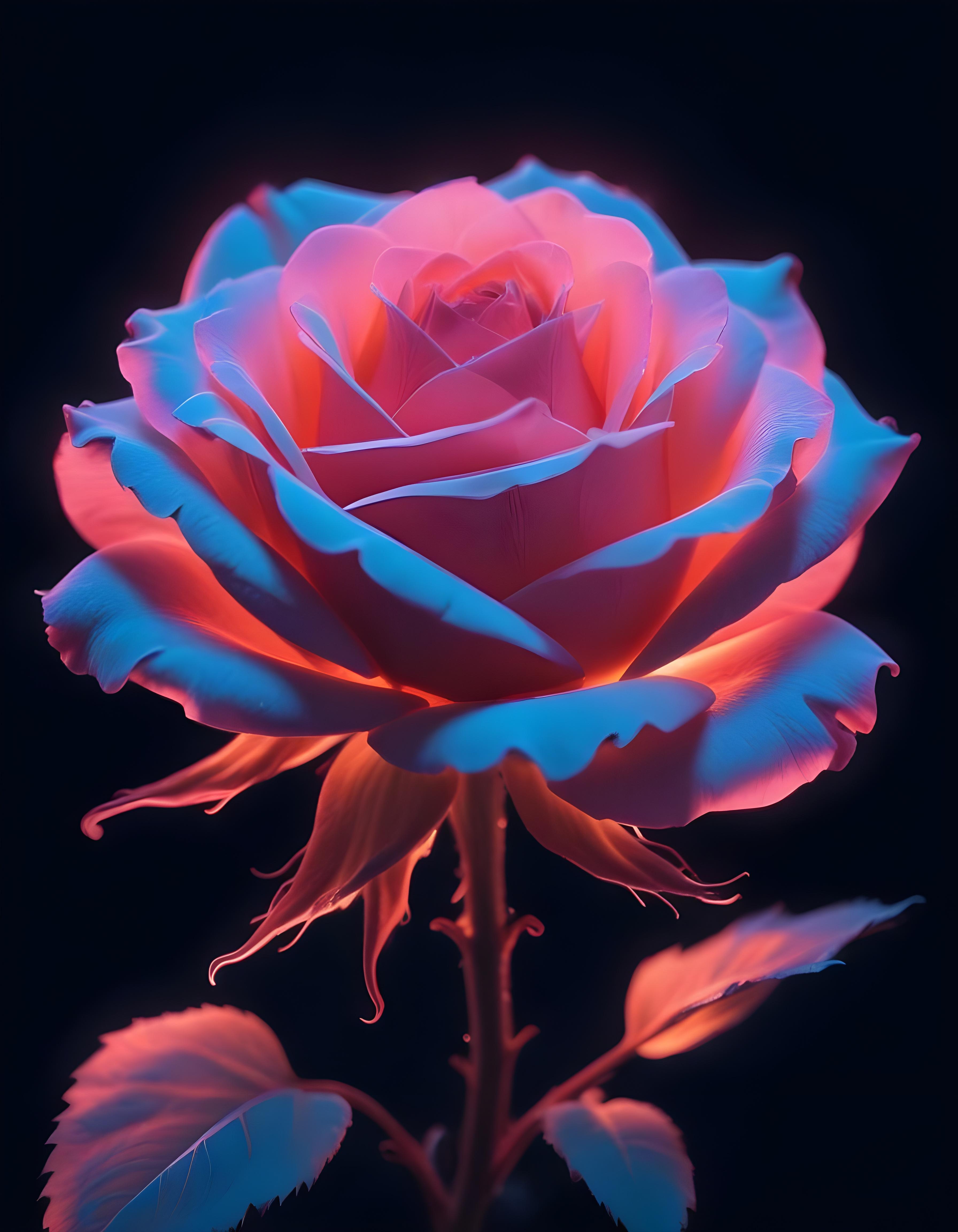 Fantasy Rose Flower with Fire and Glowing Flames Artistic Illustration