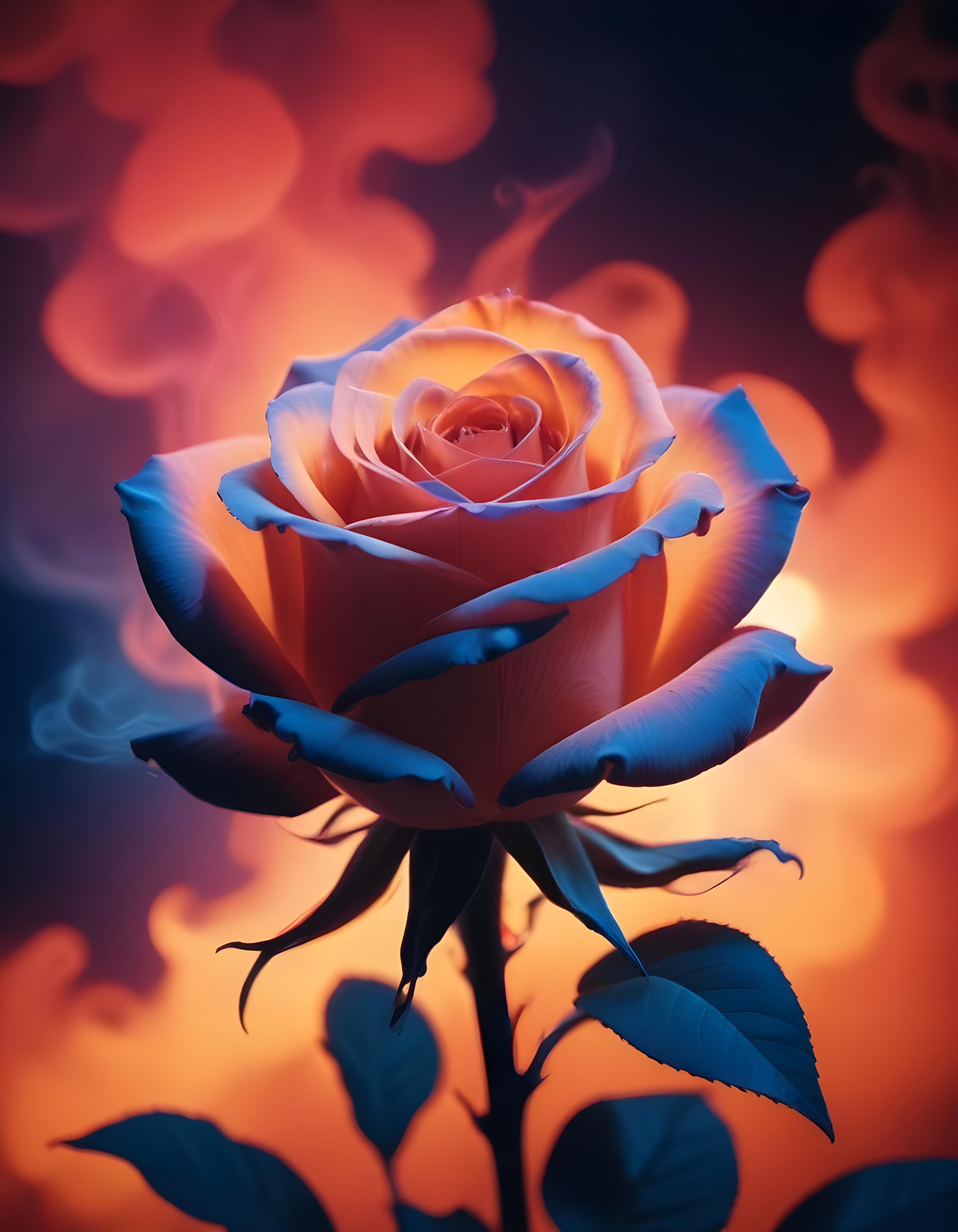 Fantasy Rose Flower with Fire and Glowing Flames Artistic Illustration