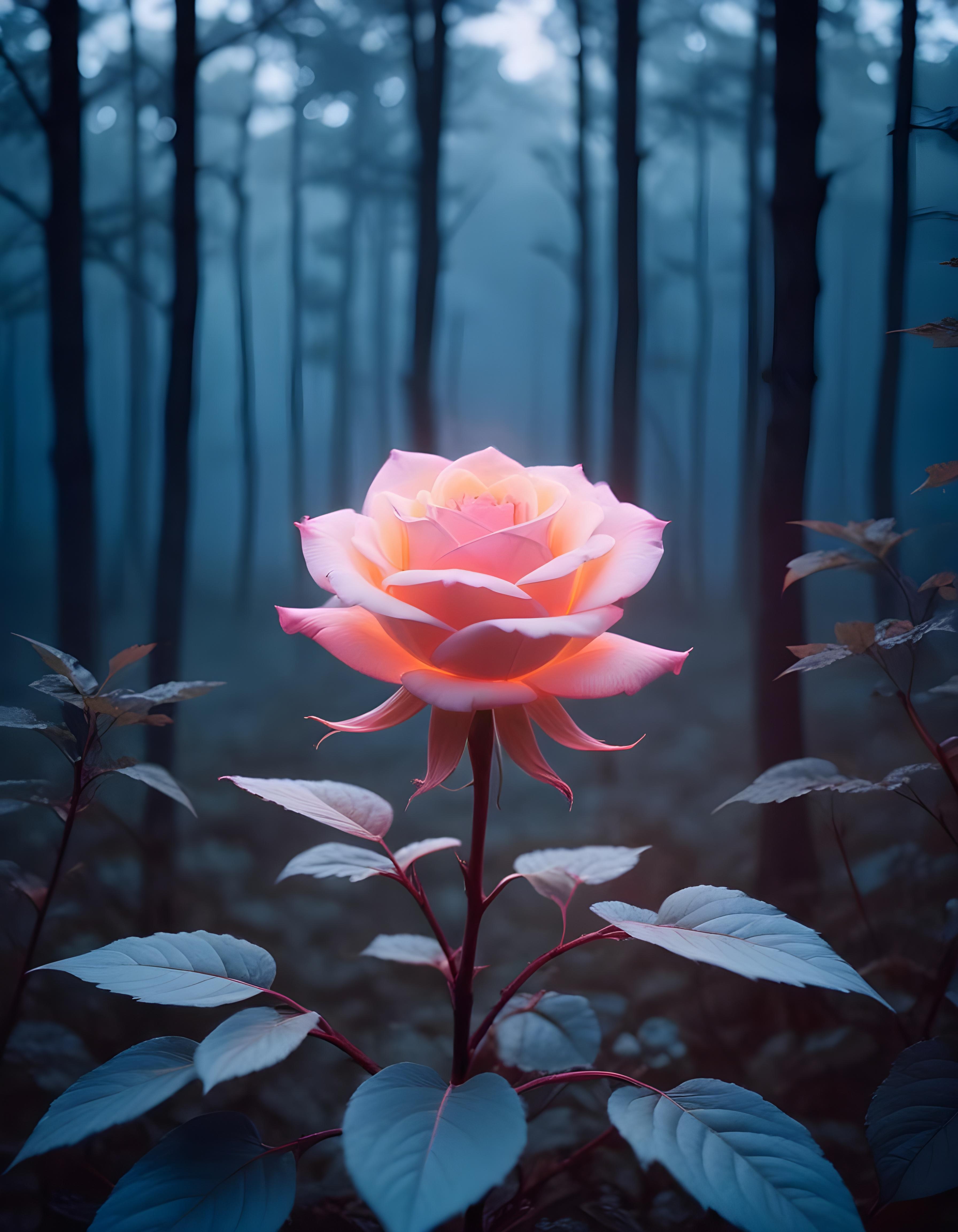 Fantasy Rose Flower with Fire and Glowing Flames Artistic Illustration