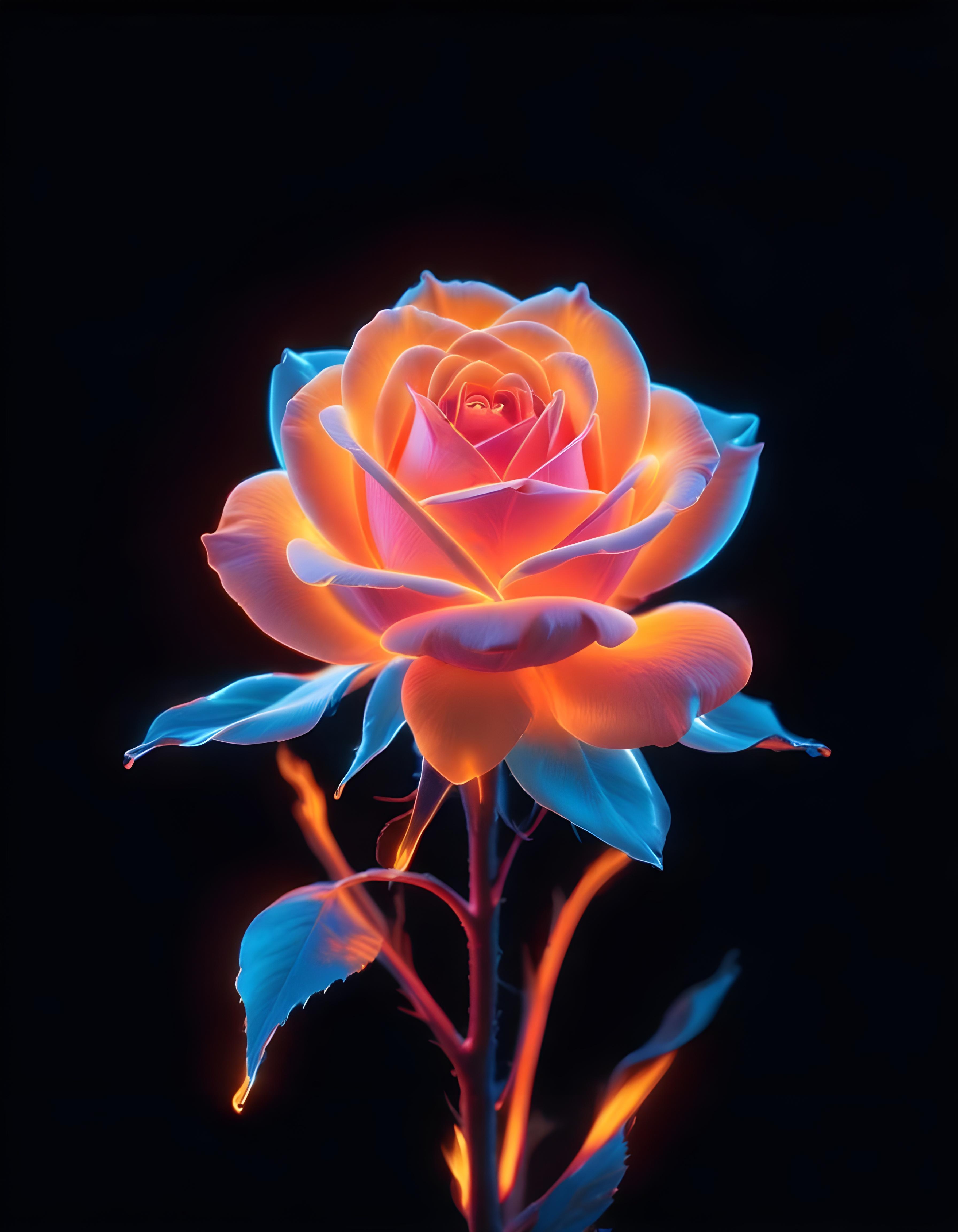 Fantasy Rose Flower with Fire and Glowing Flames Artistic Illustration