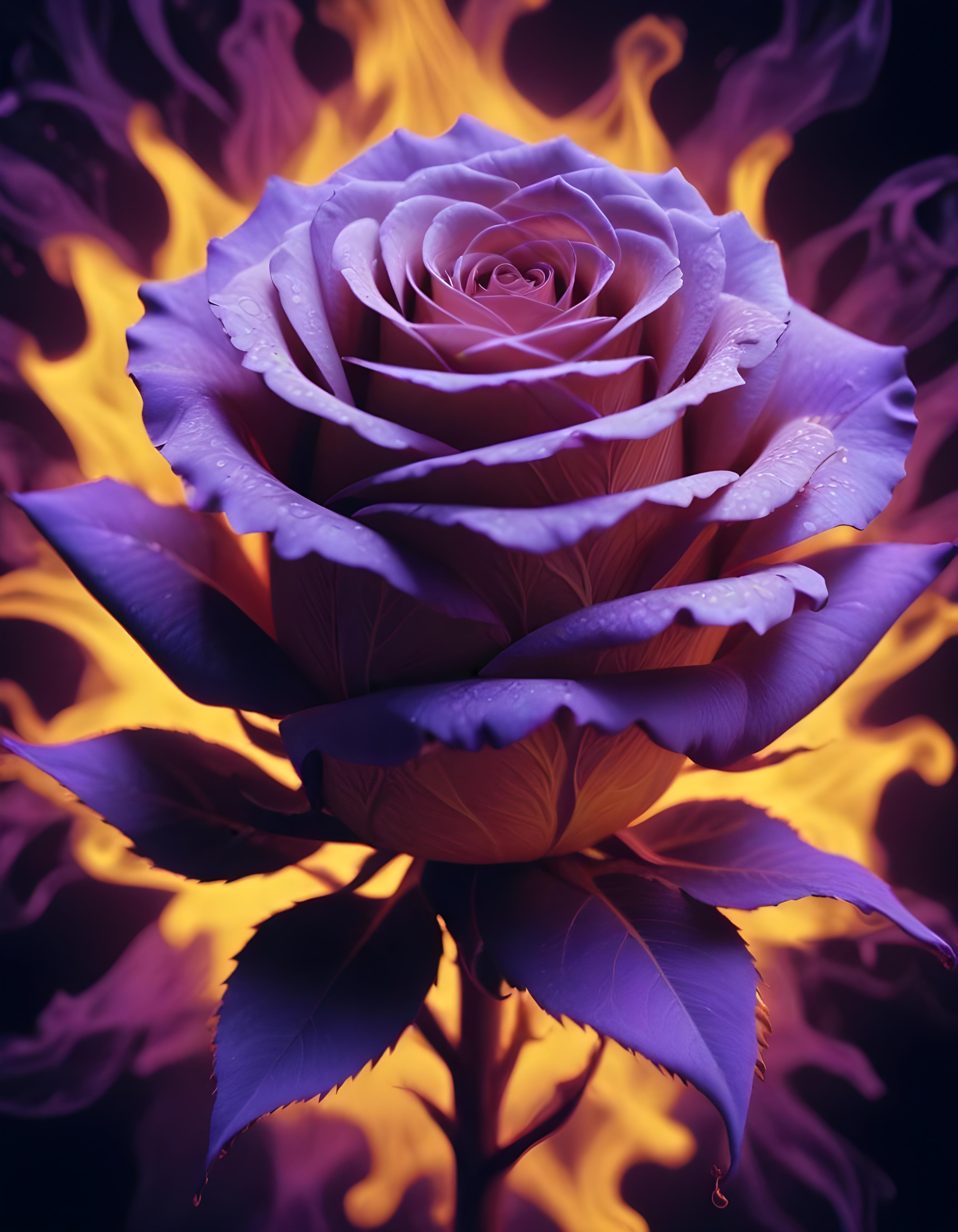 Fantasy Rose Flower with Fire and Glowing Flames Artistic Illustration