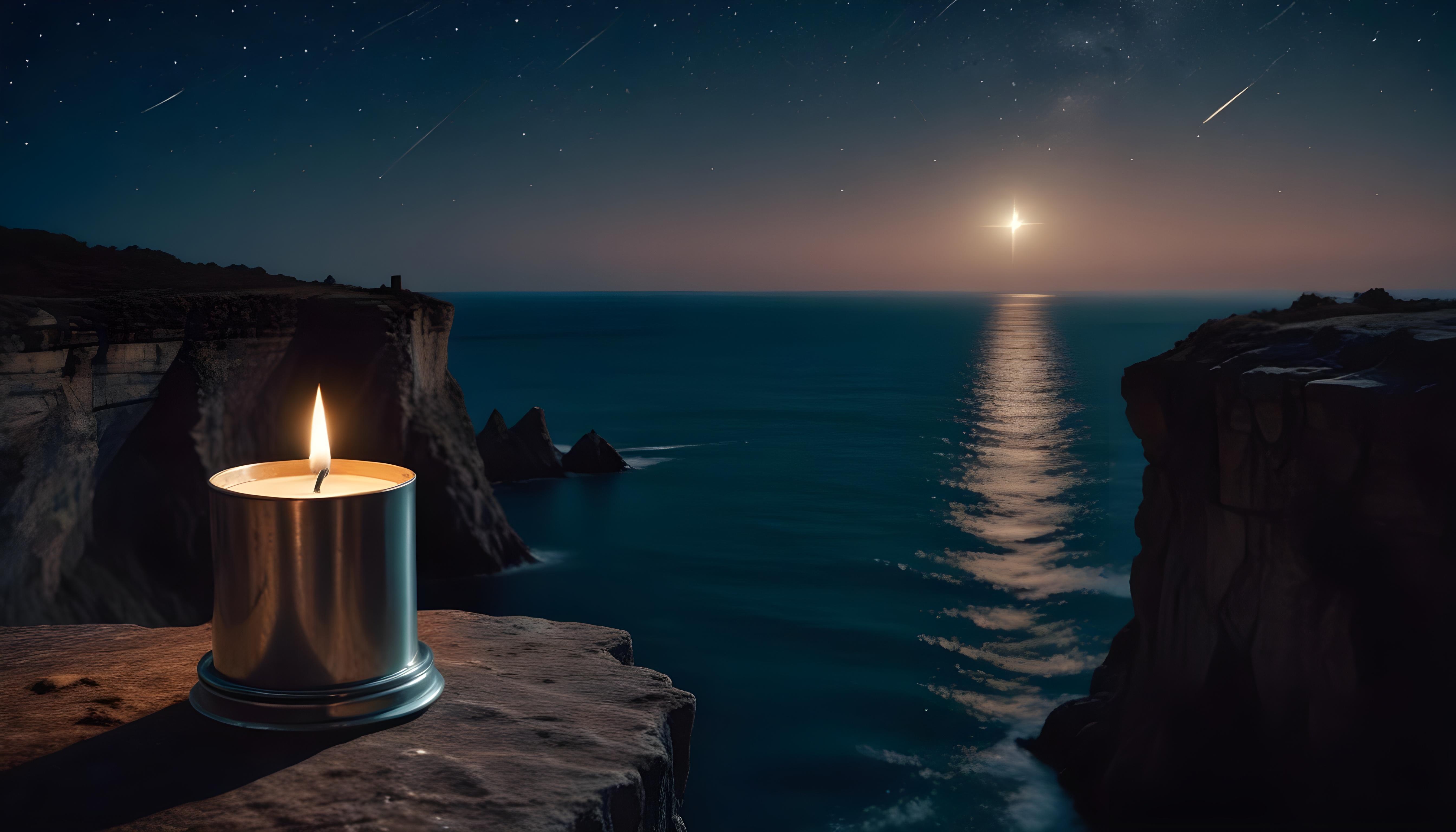 Glowing Candlelight Scene with Warm Ambience and Peaceful Night Background