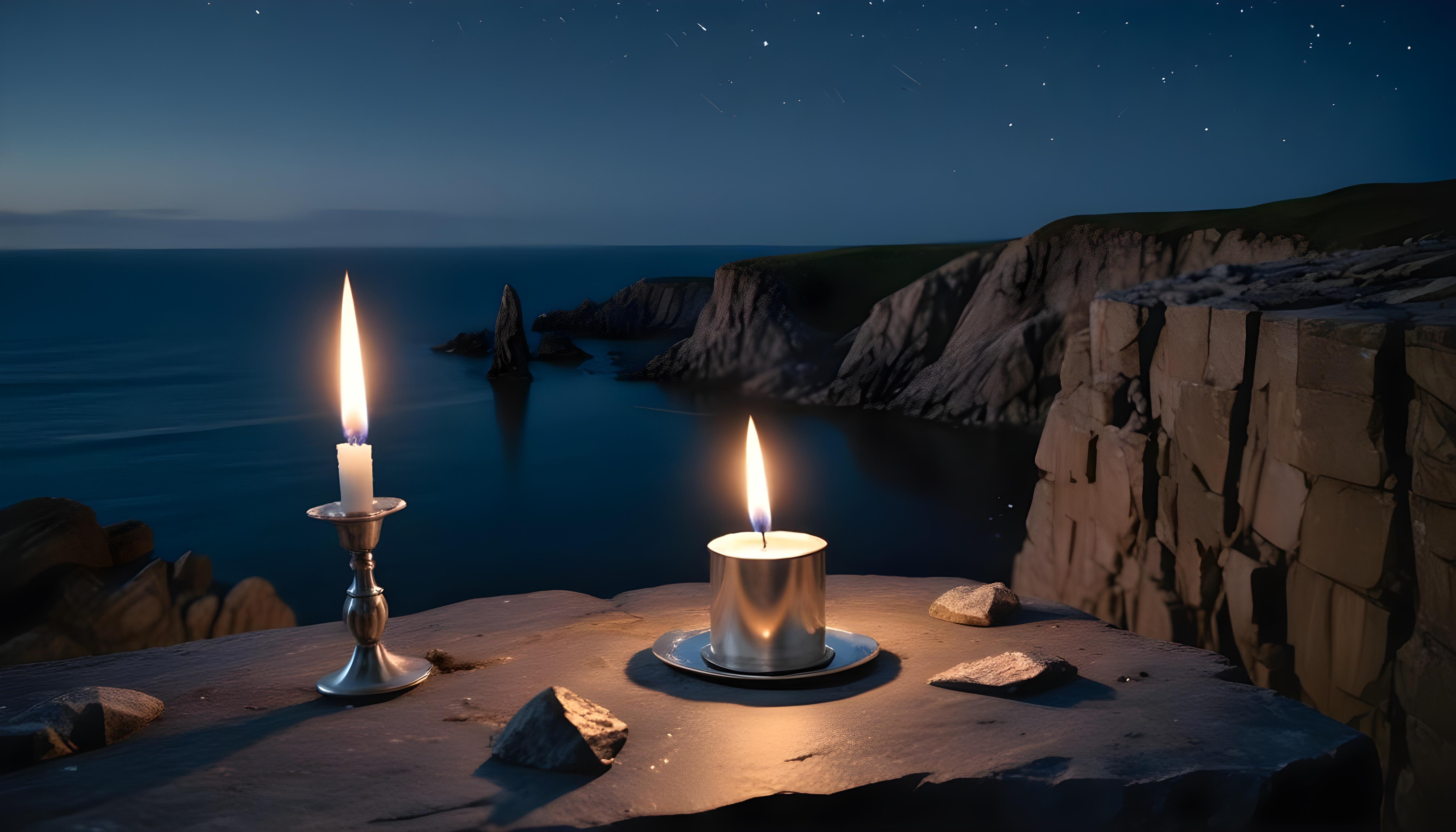 Glowing Candlelight Scene with Warm Ambience and Peaceful Night Background