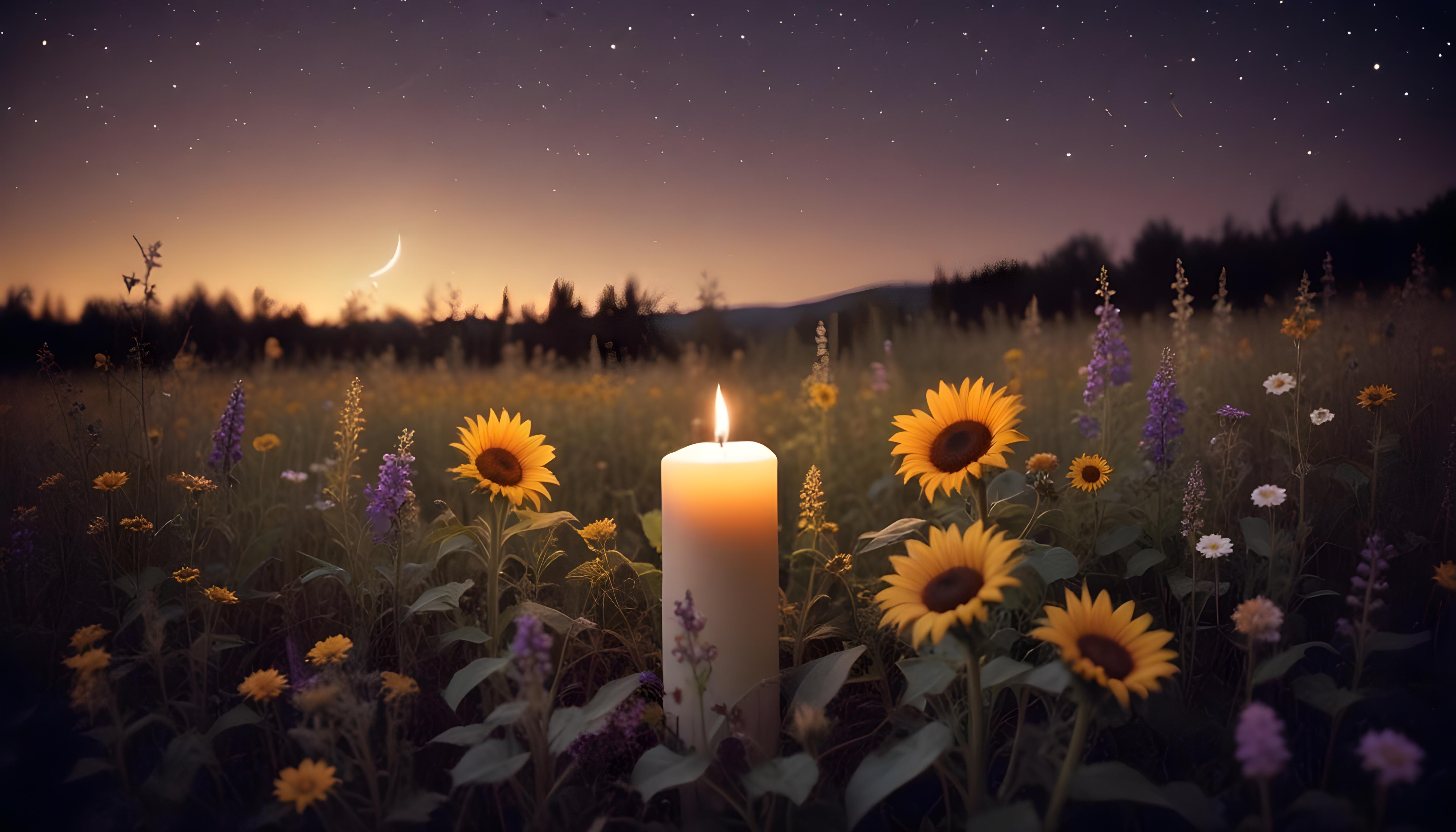 Glowing Candlelight Scene with Warm Ambience and Peaceful Night Background