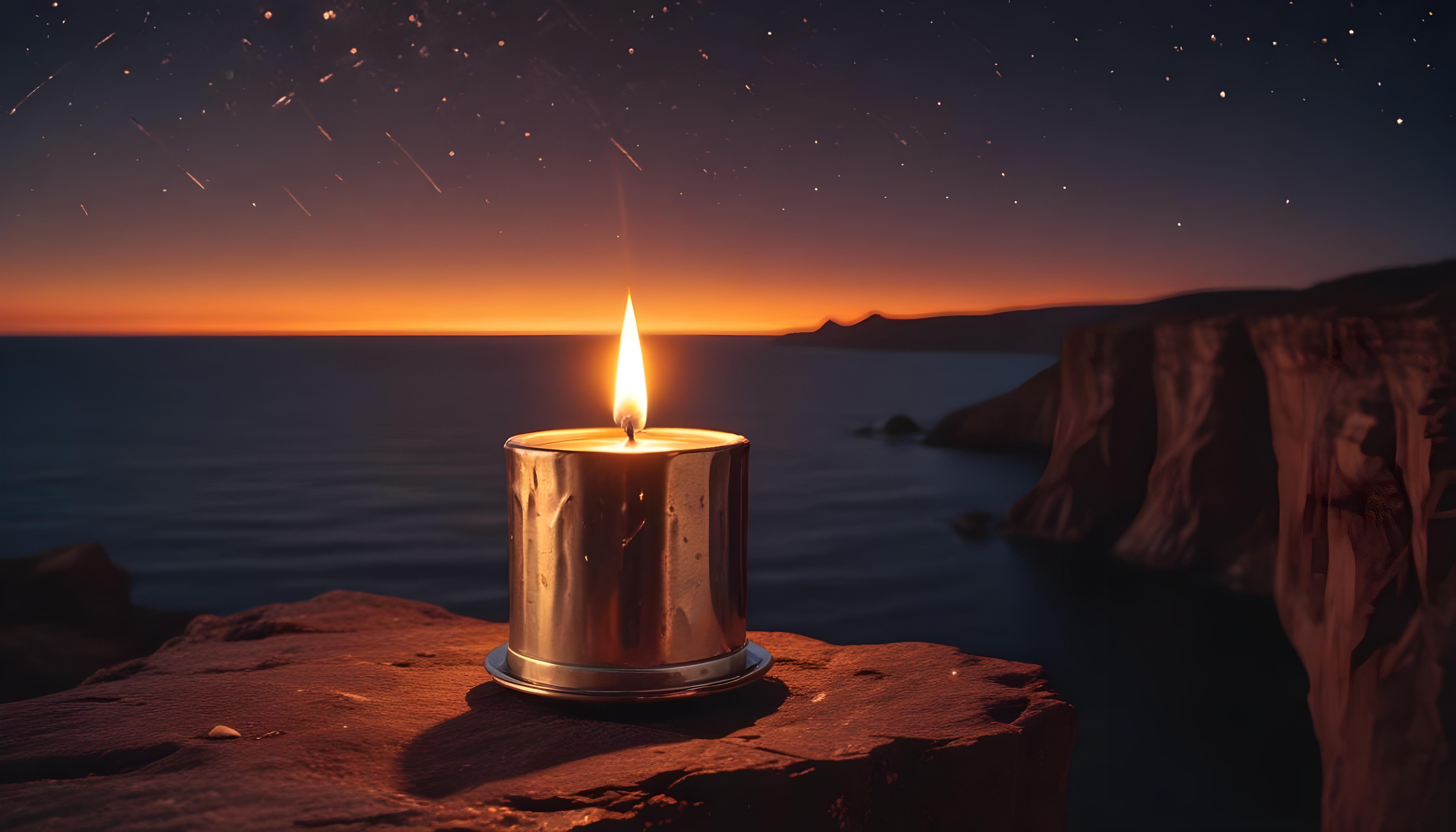 Glowing Candlelight Scene with Warm Ambience and Peaceful Night Background