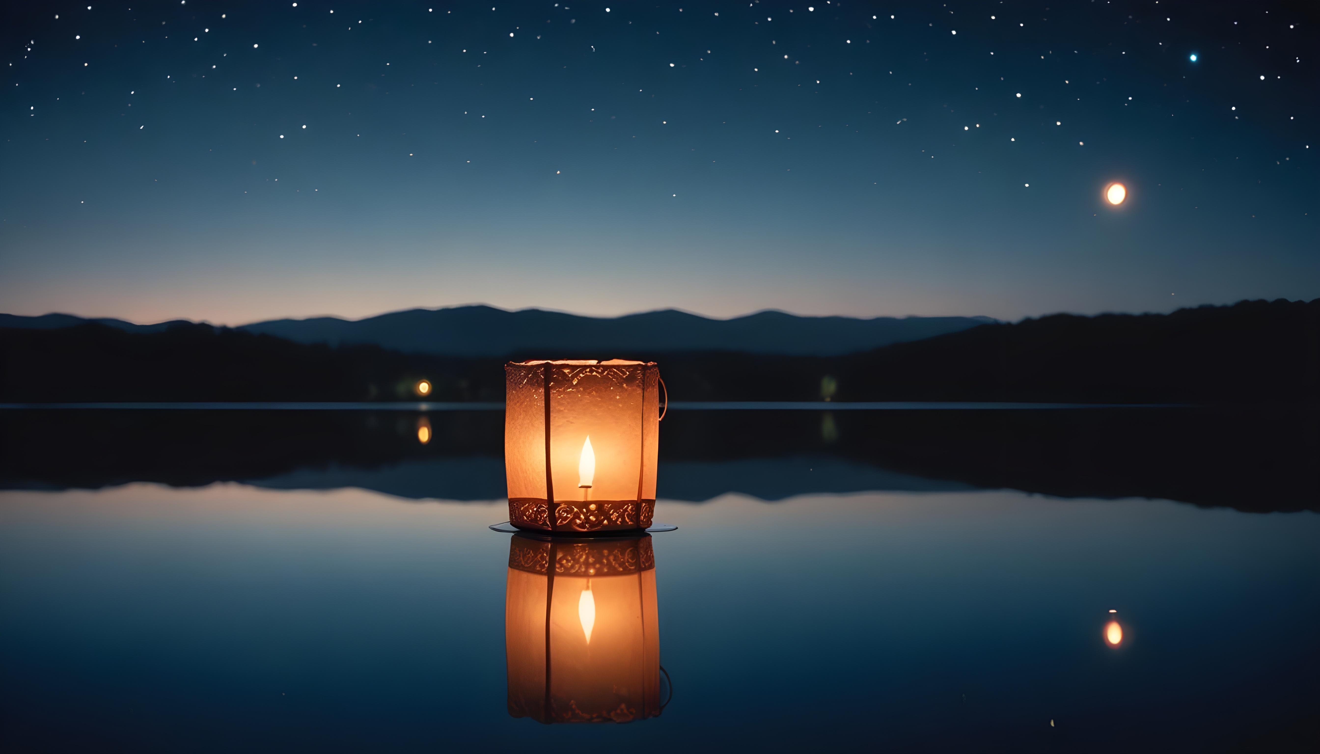 Glowing Candlelight Scene with Warm Ambience and Peaceful Night Background