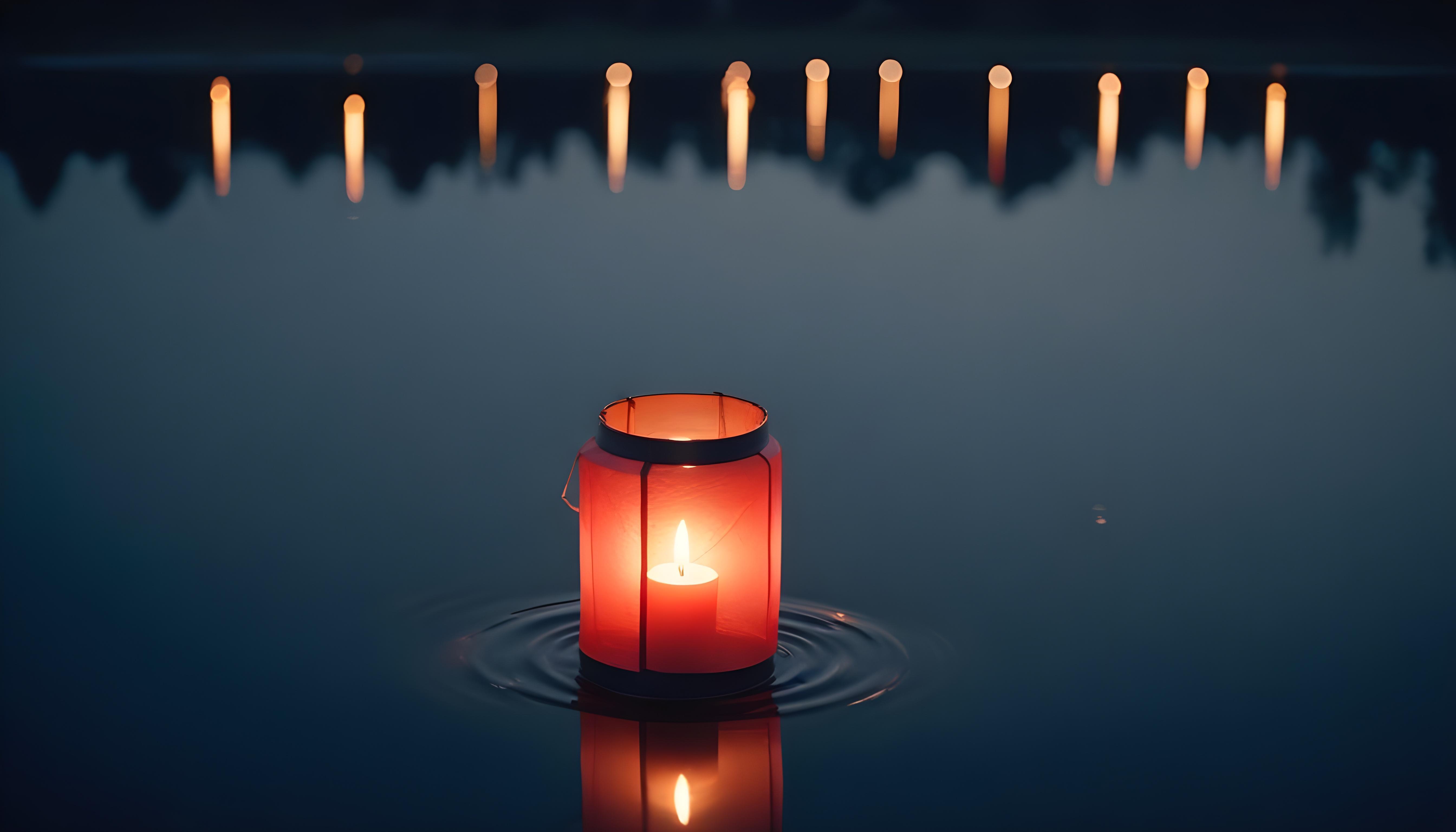 Glowing Candlelight Scene with Warm Ambience and Peaceful Night Background
