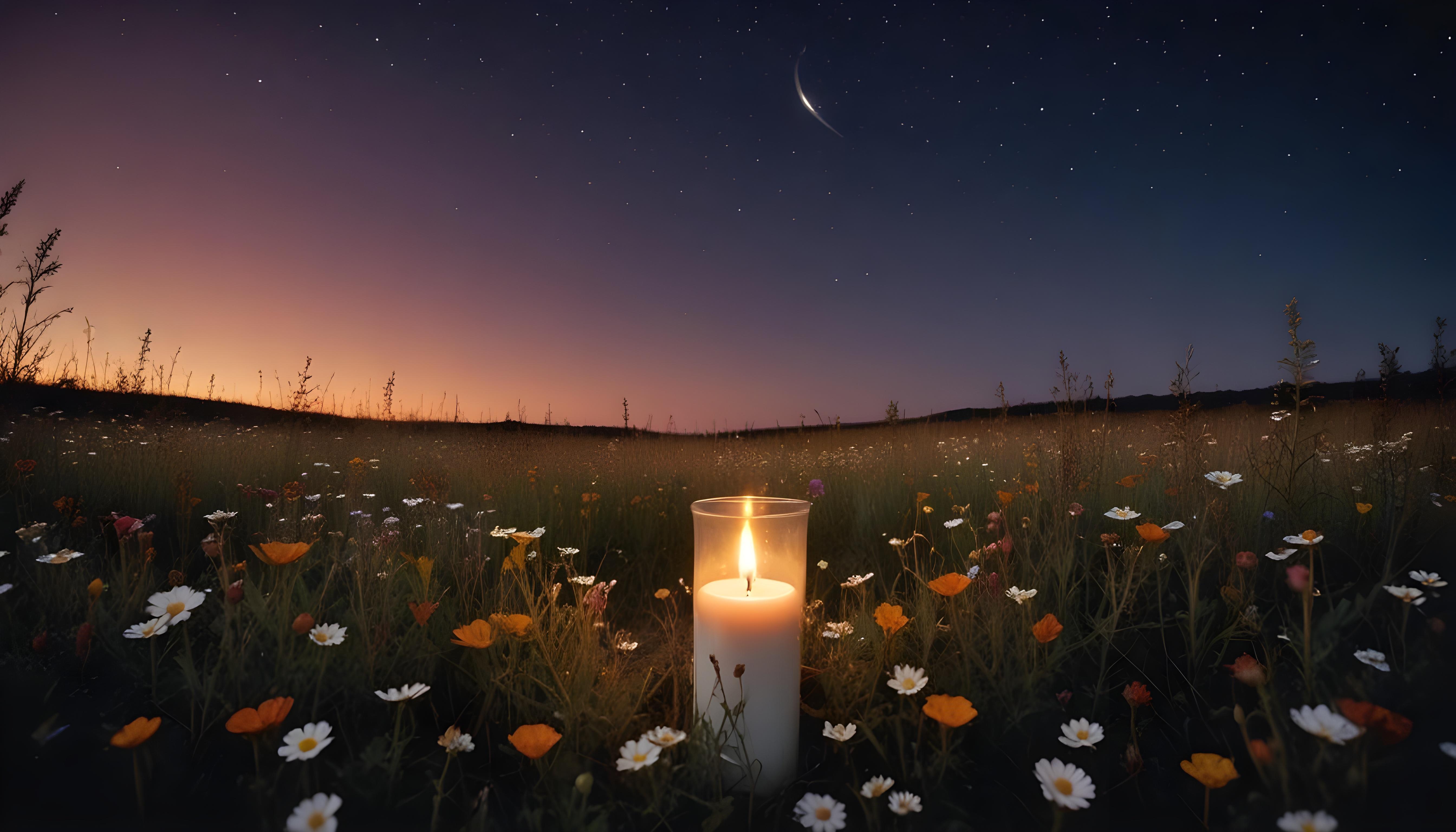 Glowing Candlelight Scene with Warm Ambience and Peaceful Night Background