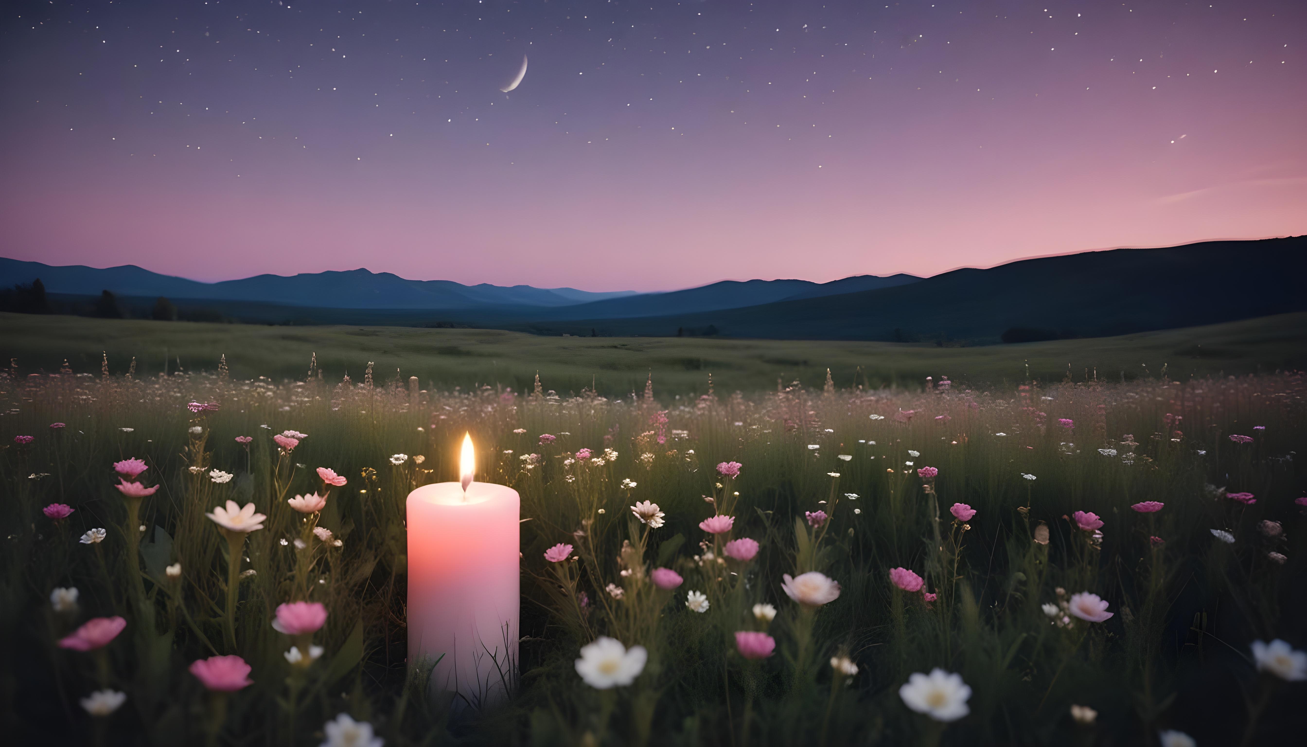 Glowing Candlelight Scene with Warm Ambience and Peaceful Night Background