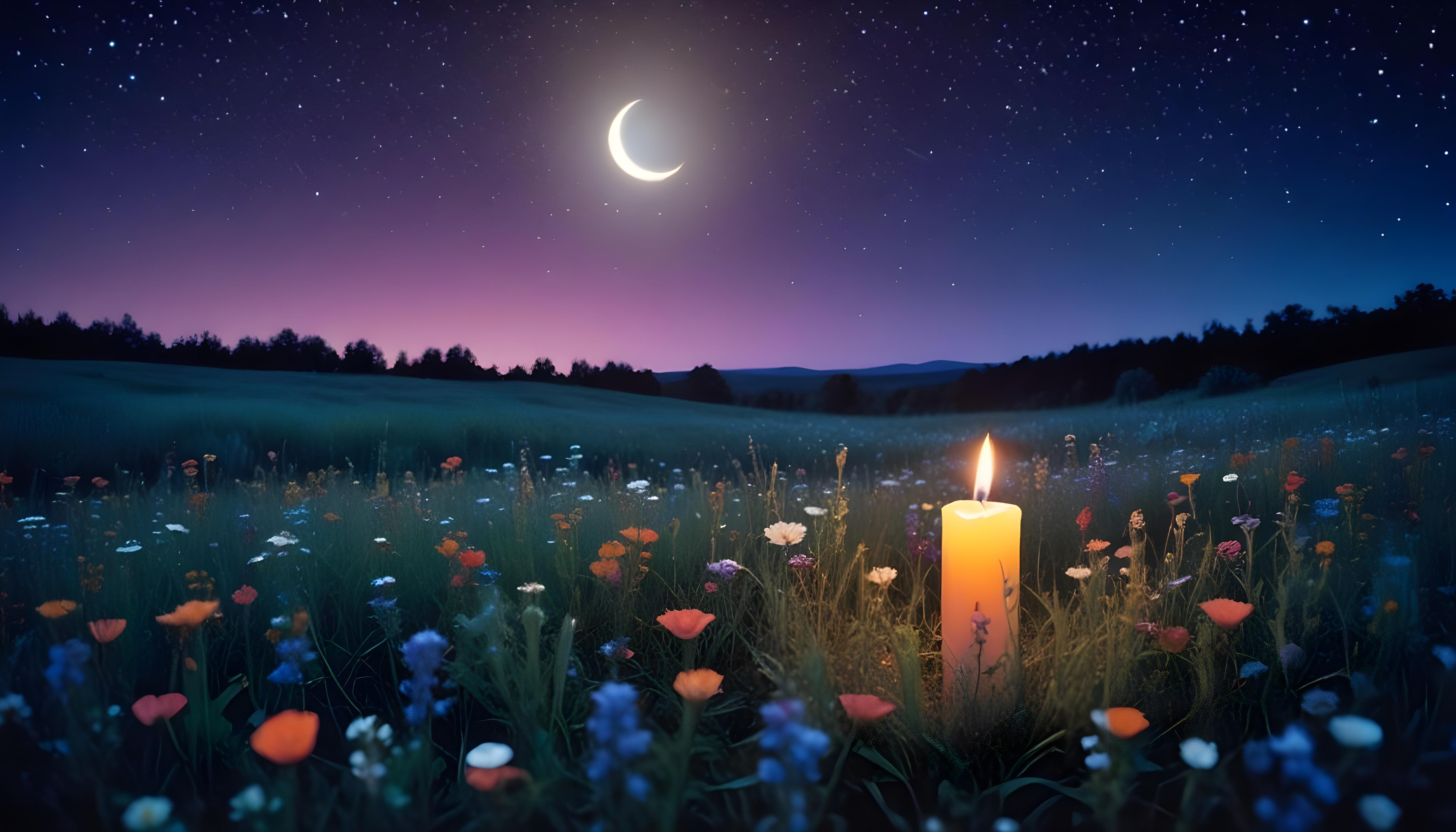 Glowing Candlelight Scene with Warm Ambience and Peaceful Night Background