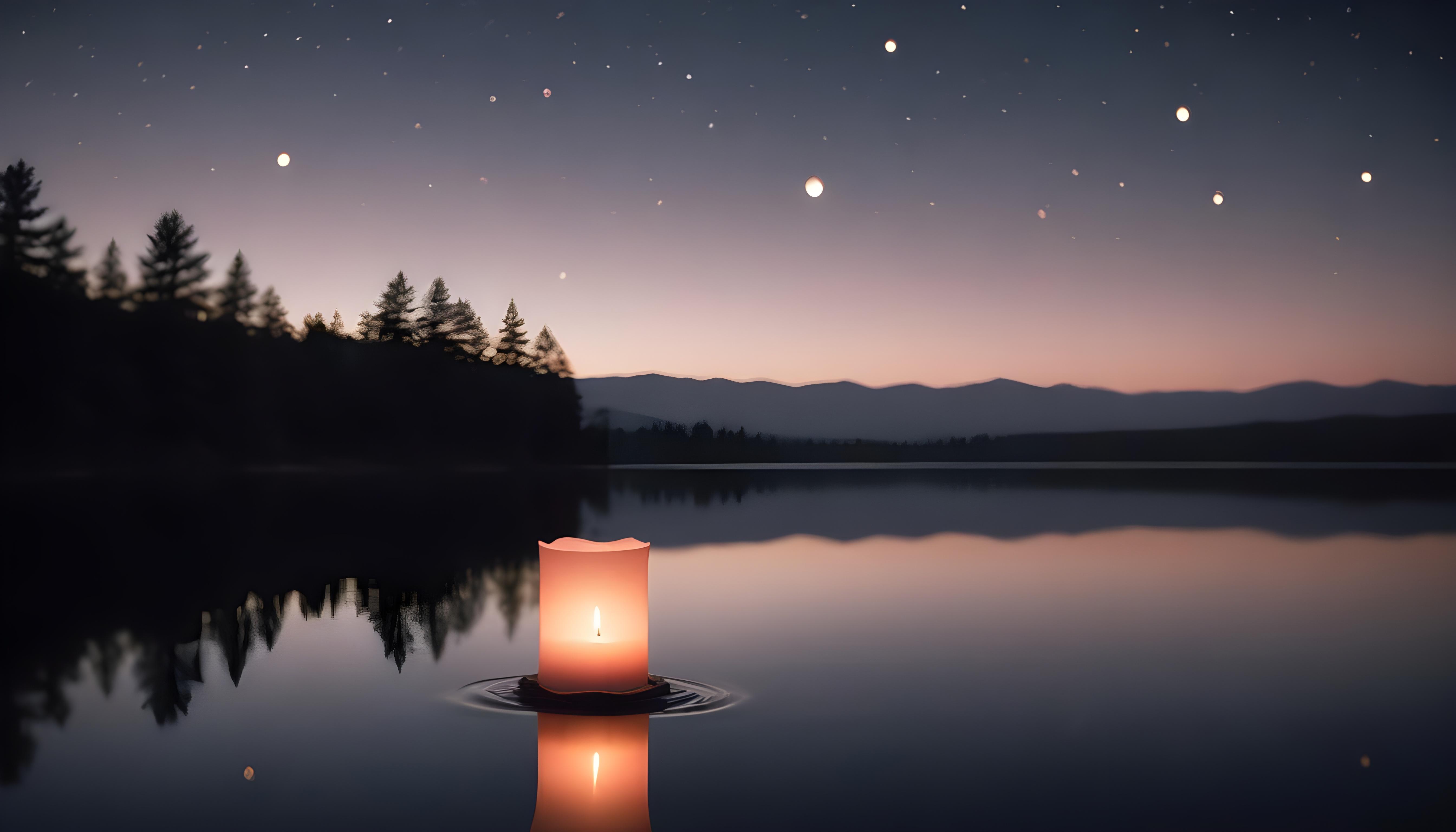 Glowing Candlelight Scene with Warm Ambience and Peaceful Night Background