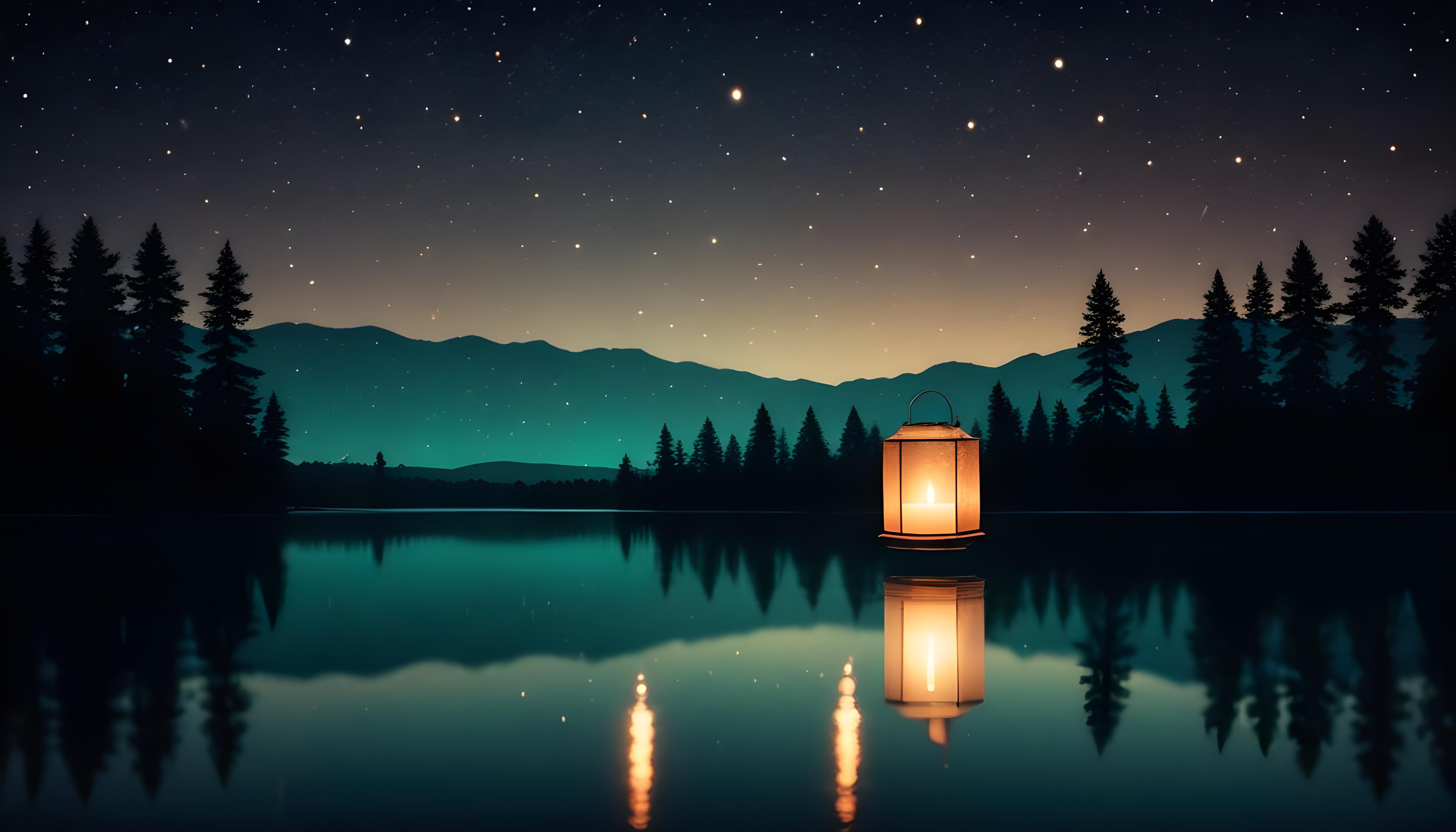 Glowing Candlelight Scene with Warm Ambience and Peaceful Night Background