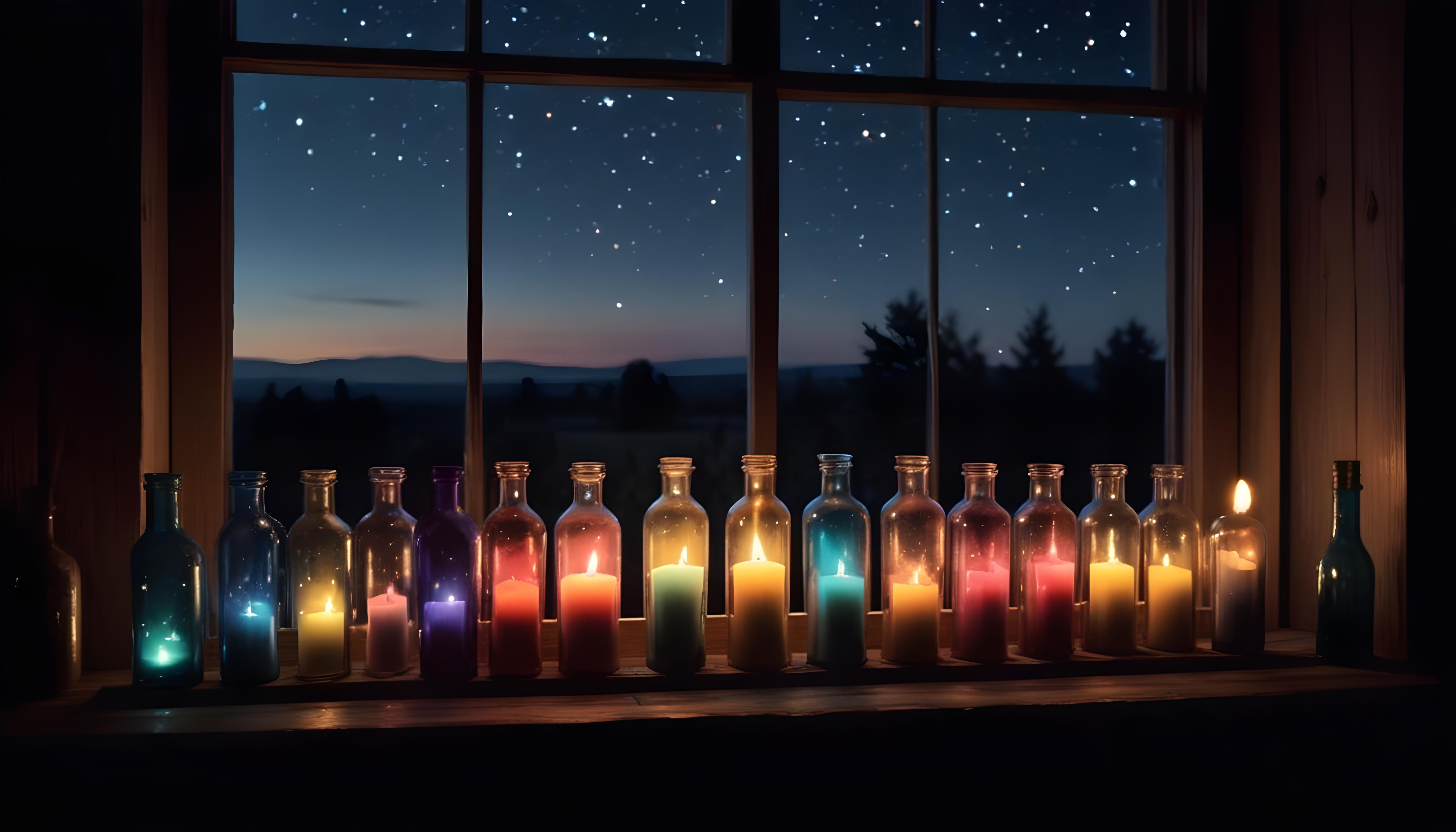 Glowing Candlelight Scene with Warm Ambience and Peaceful Night Background