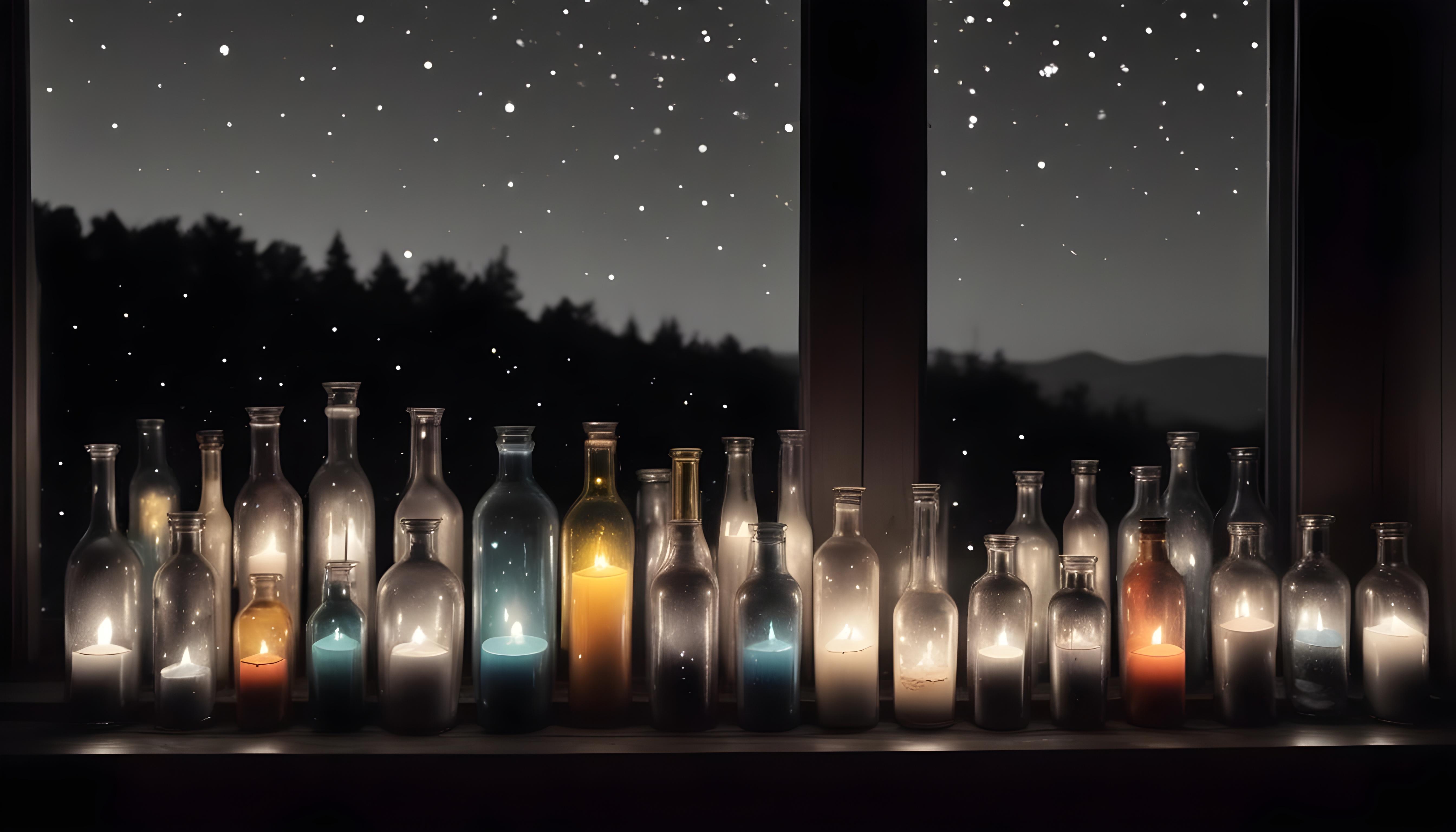 Glowing Candlelight Scene with Warm Ambience and Peaceful Night Background