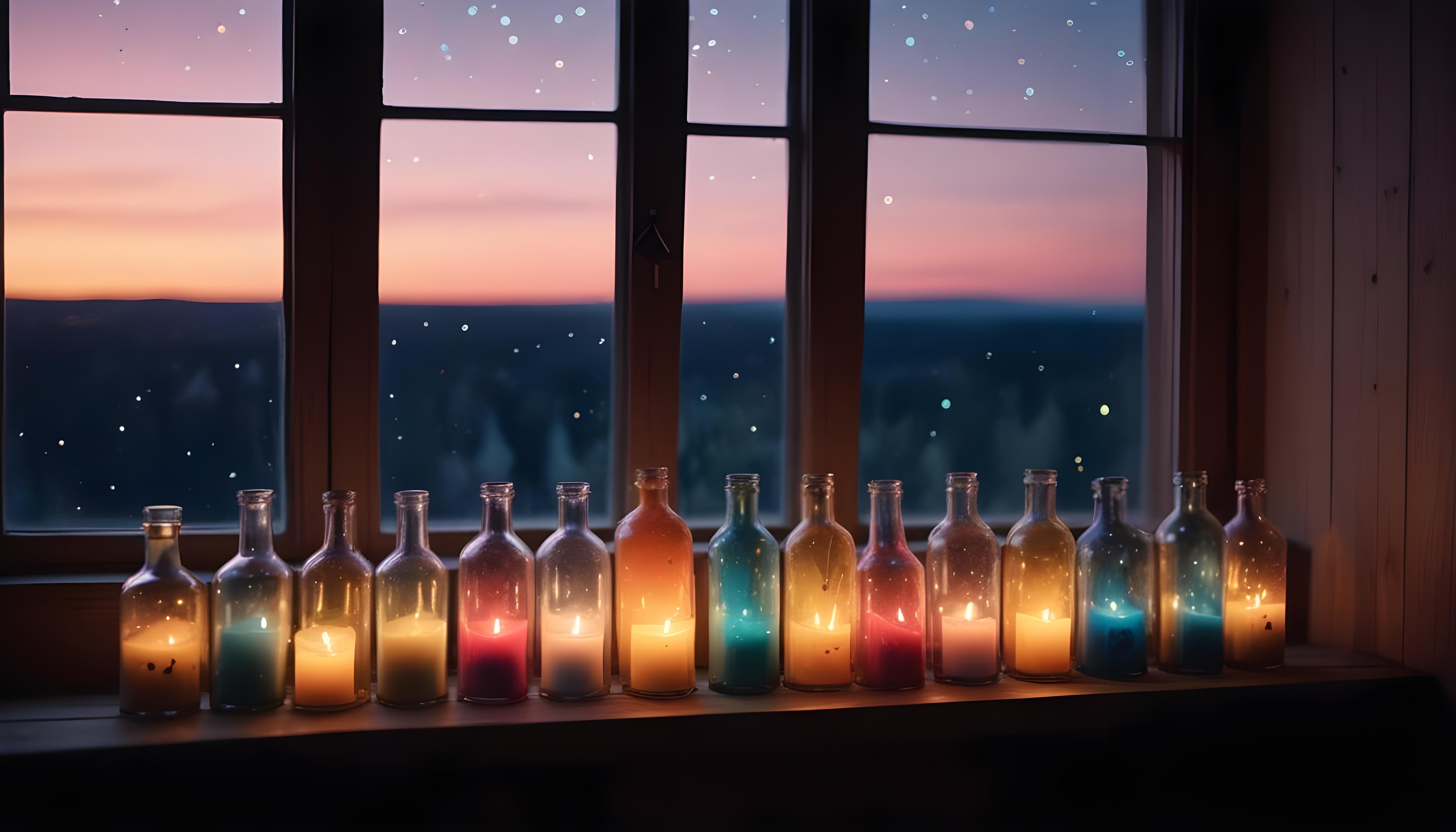 Glowing Candlelight Scene with Warm Ambience and Peaceful Night Background