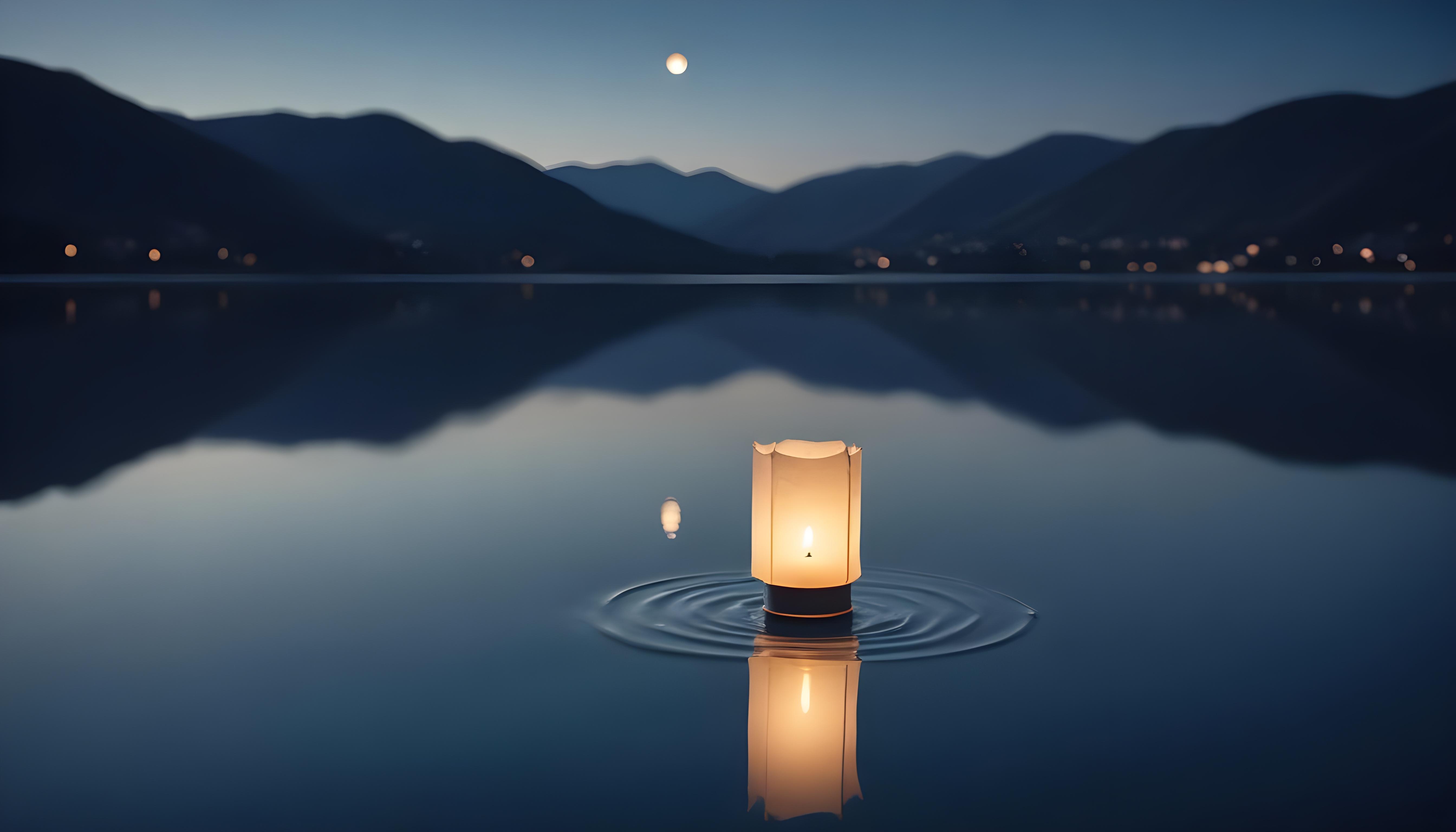 Glowing Candlelight Scene with Warm Ambience and Peaceful Night Background