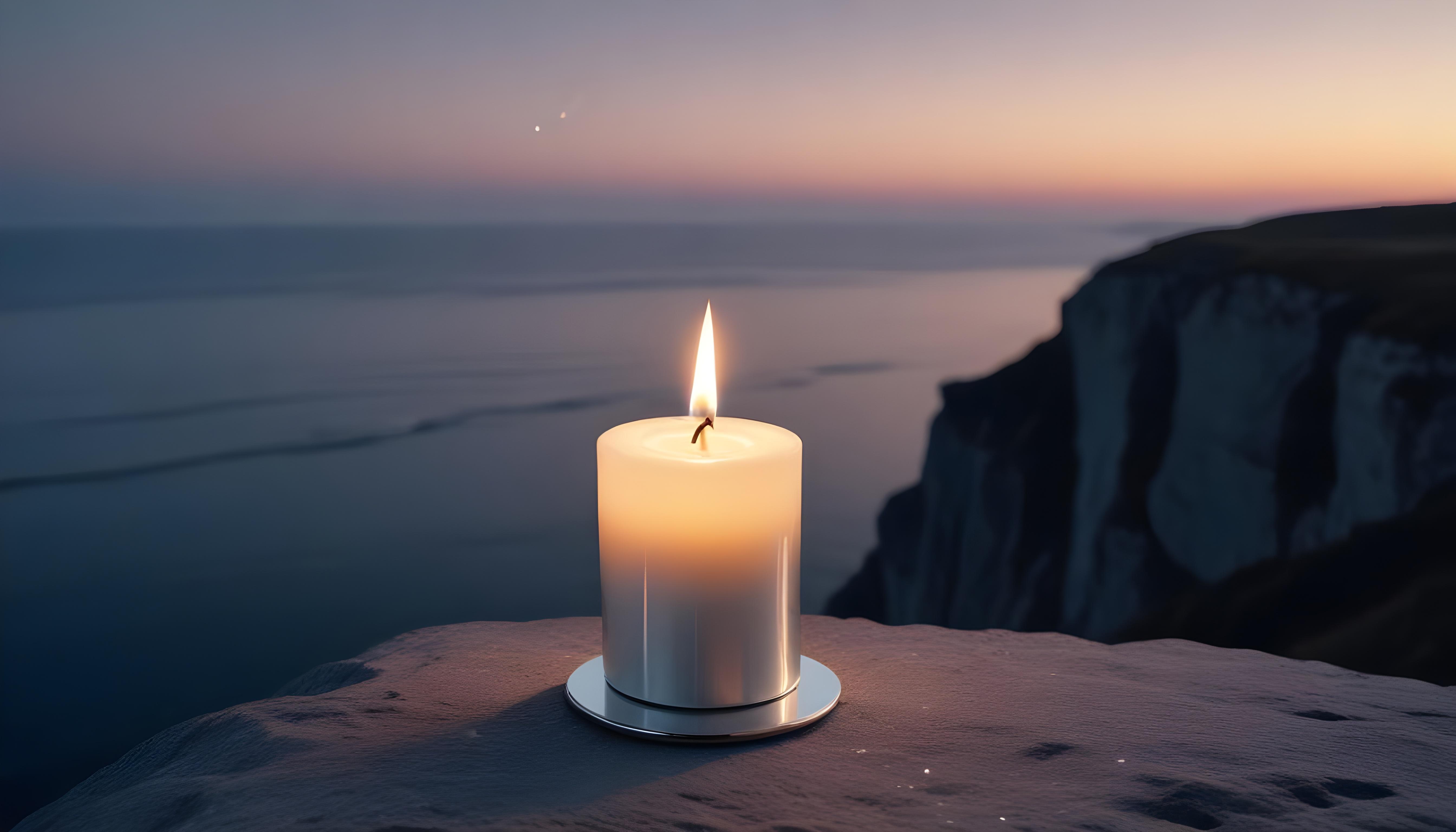 Glowing Candlelight Scene with Warm Ambience and Peaceful Night Background