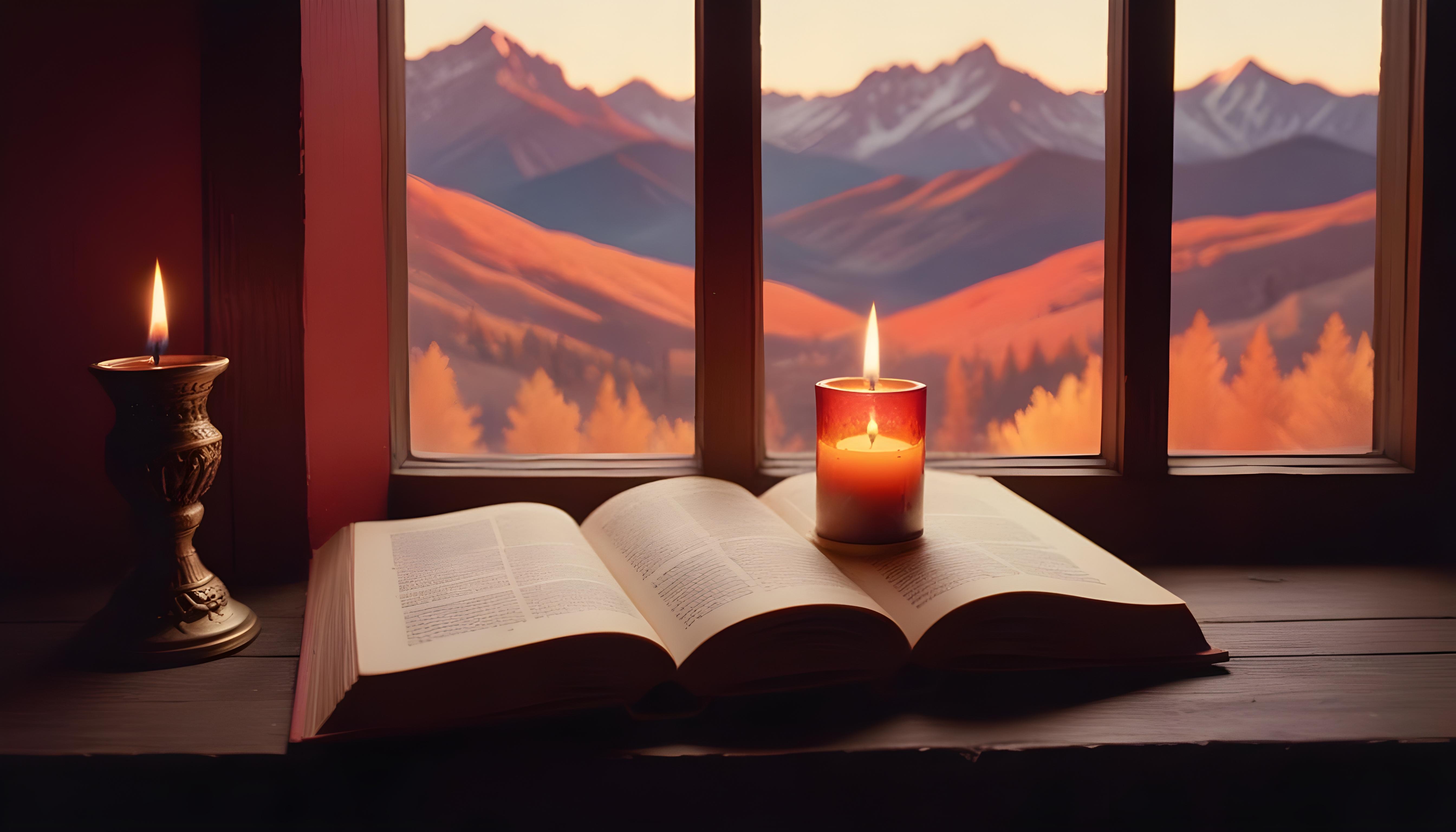Glowing Candlelight Scene with Warm Ambience and Peaceful Night Background