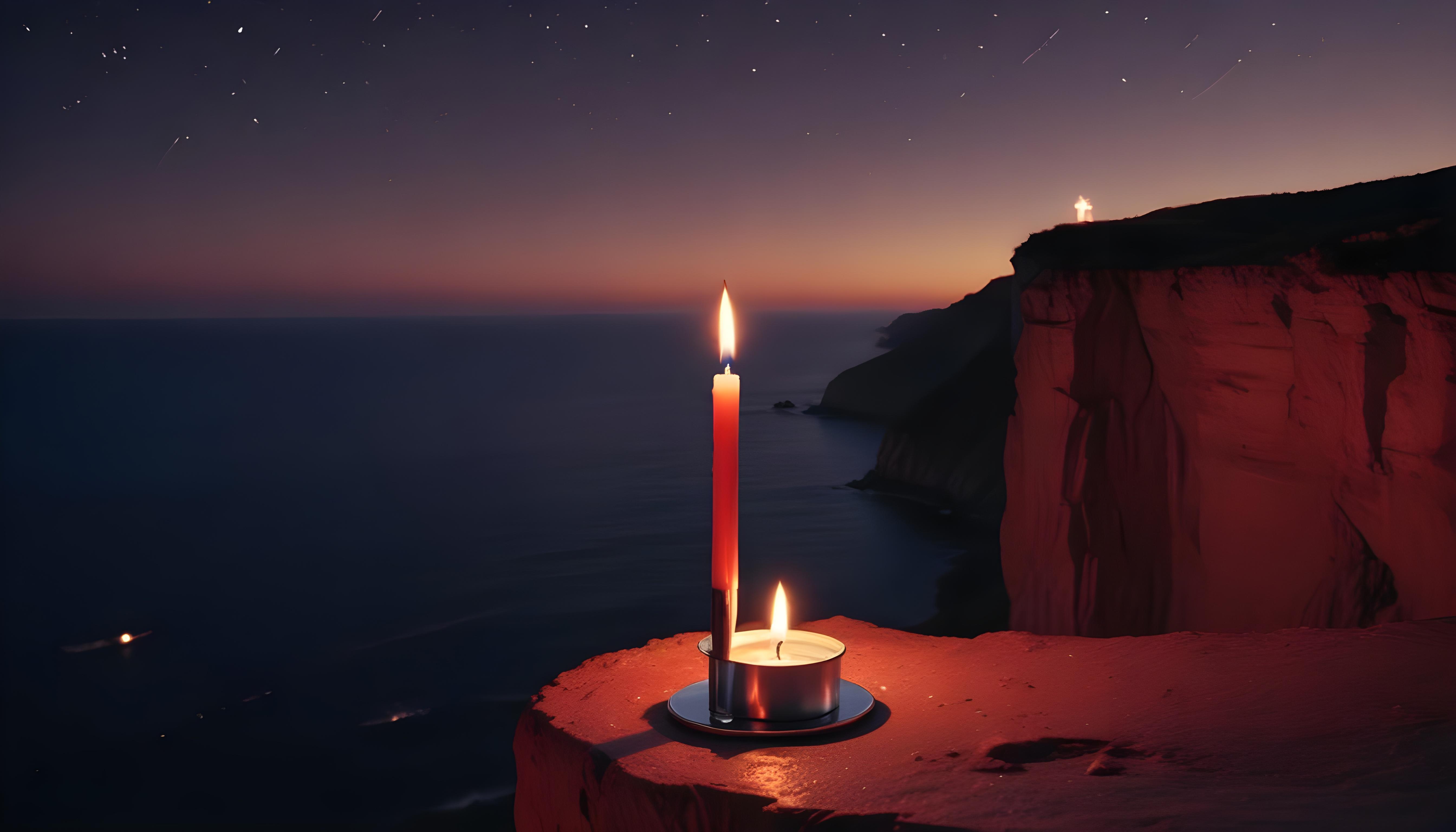 Glowing Candlelight Scene with Warm Ambience and Peaceful Night Background