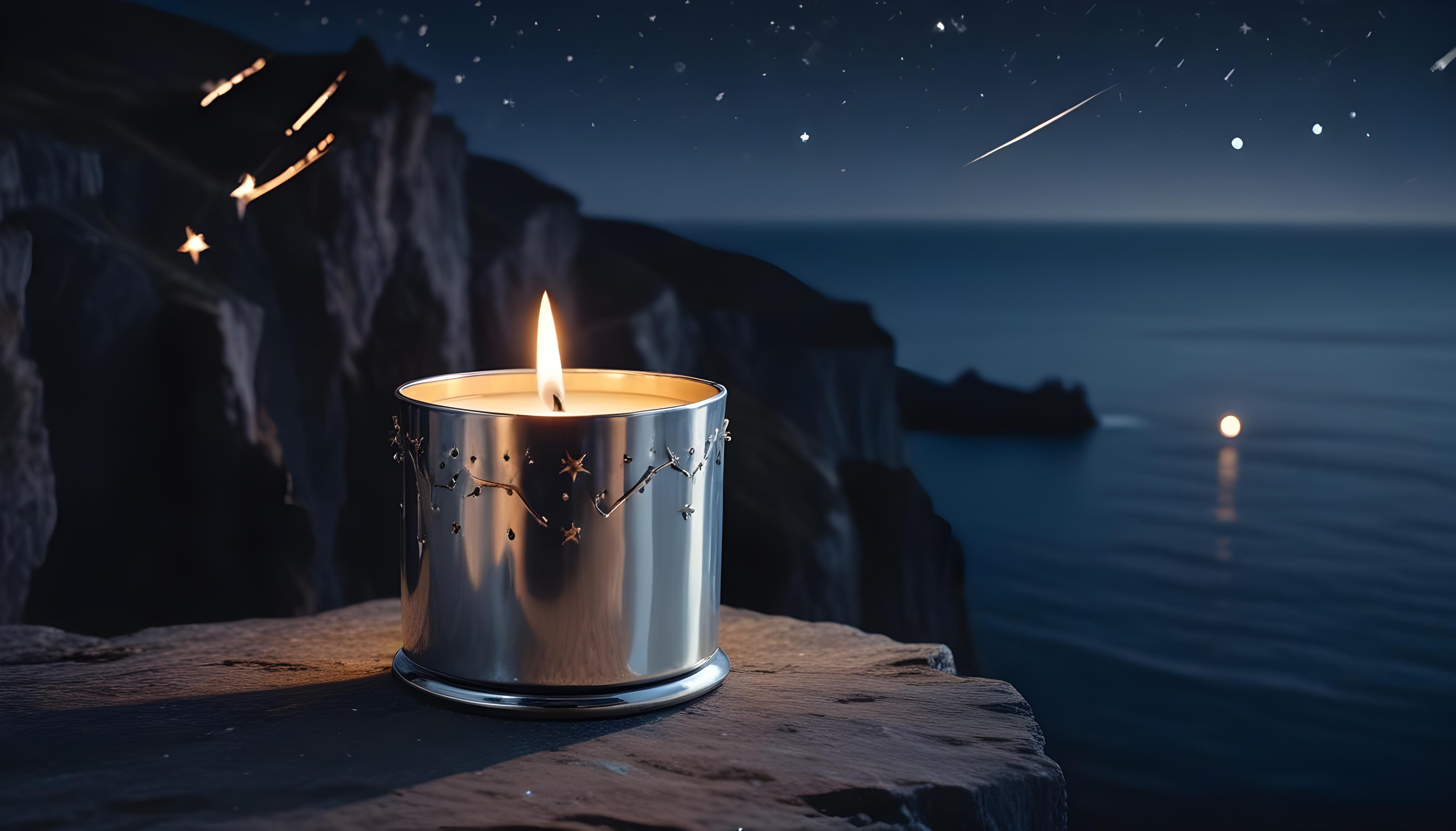 Glowing Candlelight Scene with Warm Ambience and Peaceful Night Background