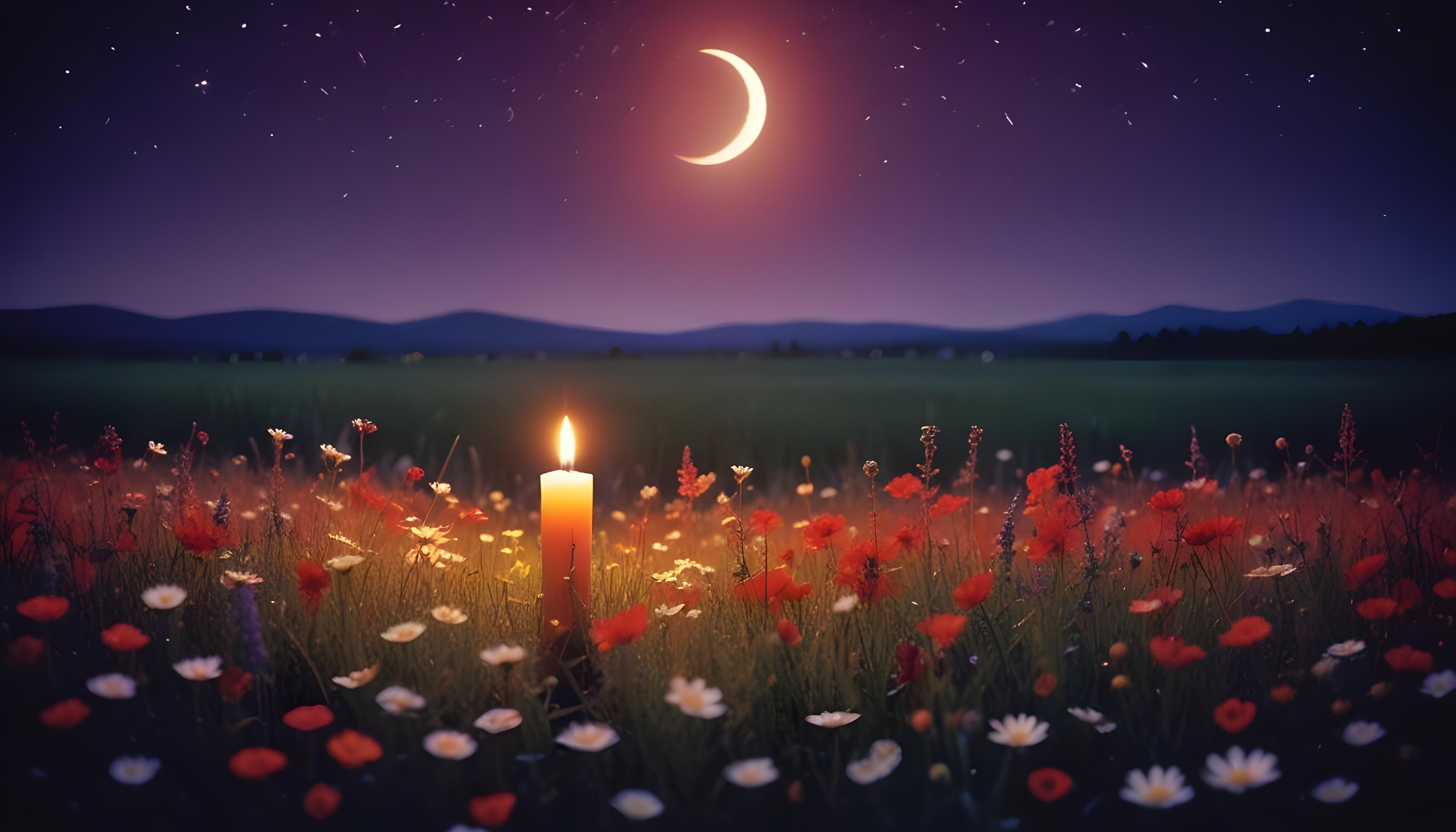 Glowing Candlelight Scene with Warm Ambience and Peaceful Night Background