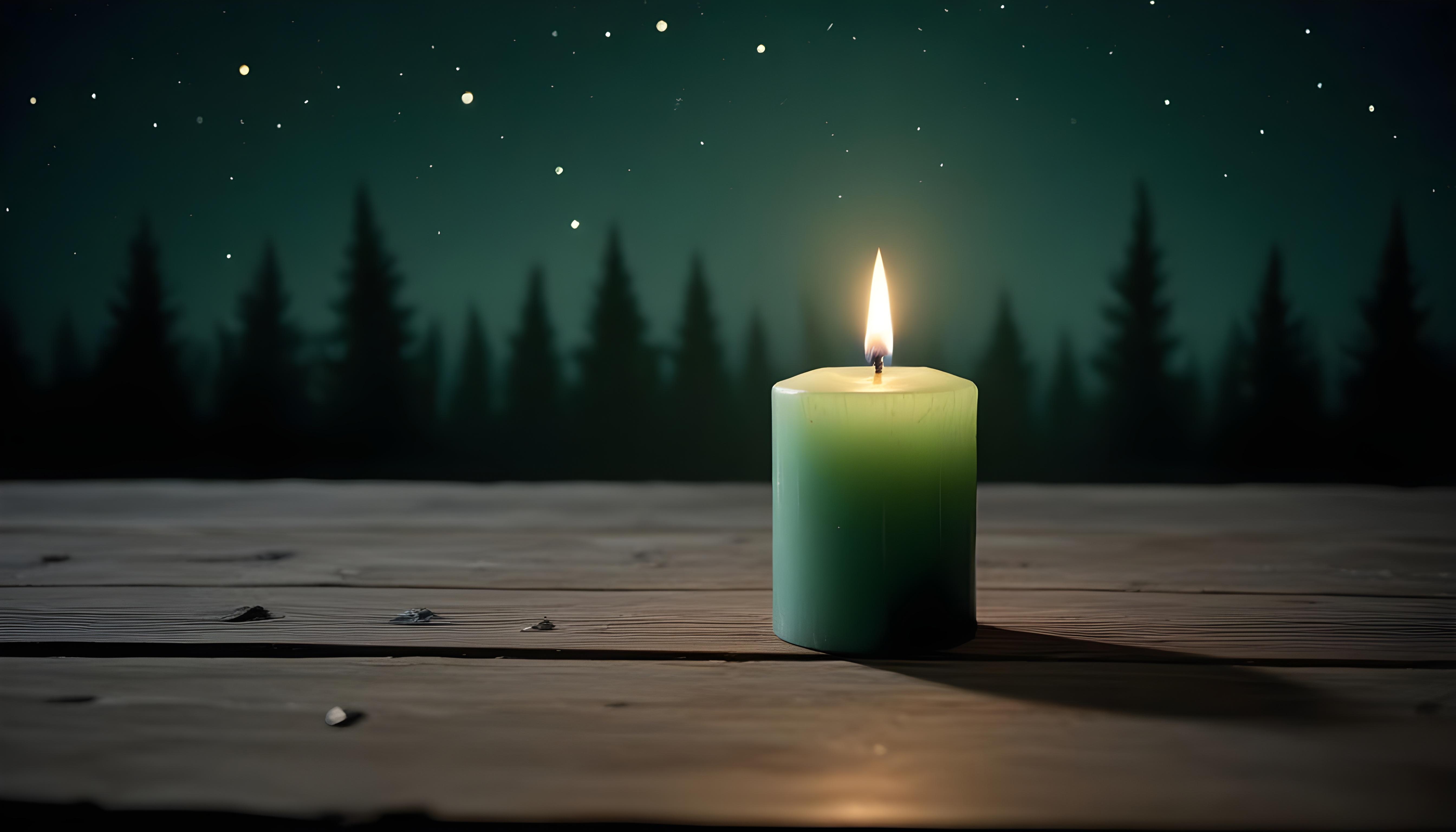 Glowing Candlelight Scene with Warm Ambience and Peaceful Night Background