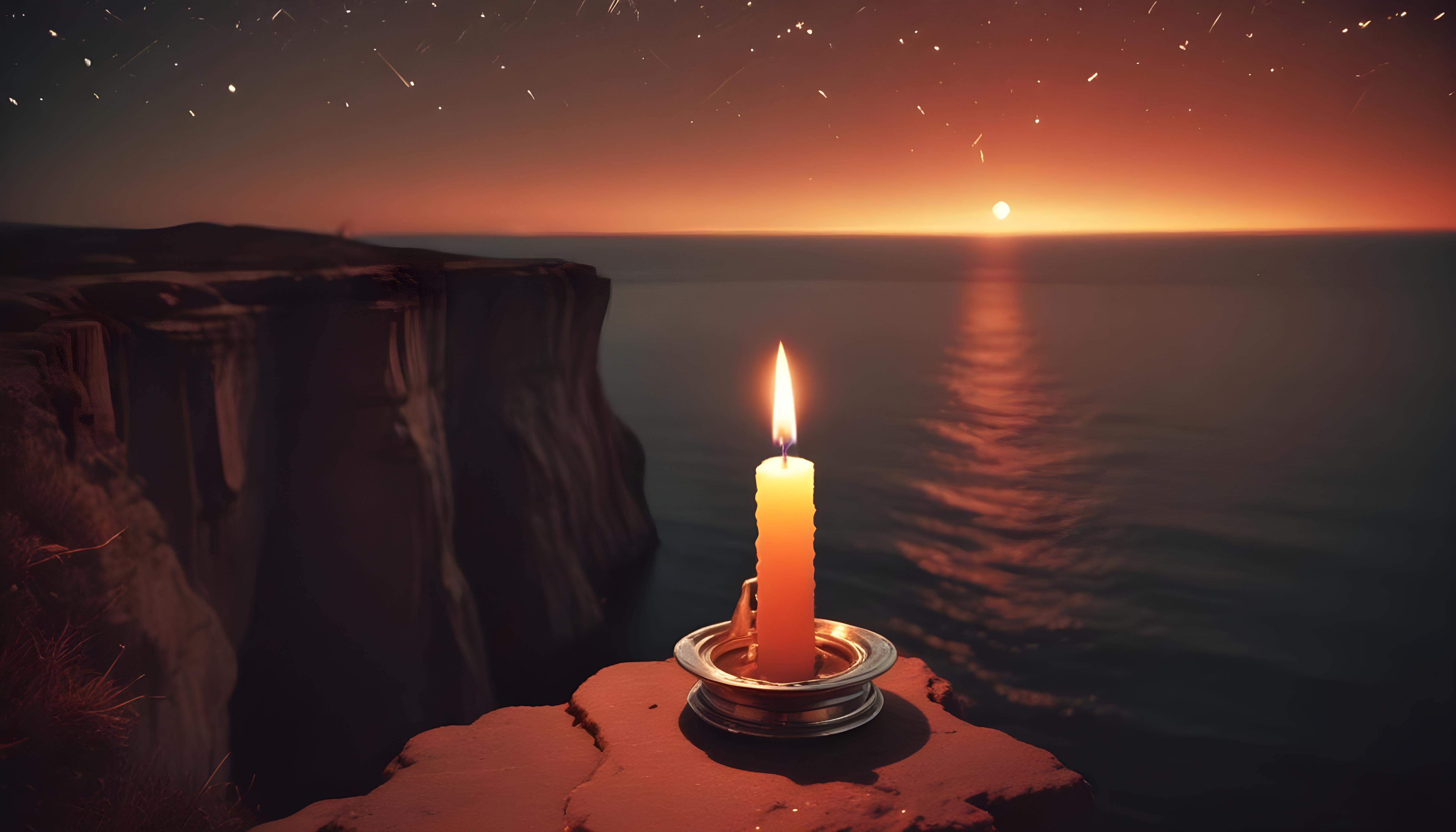 Glowing Candlelight Scene with Warm Ambience and Peaceful Night Background