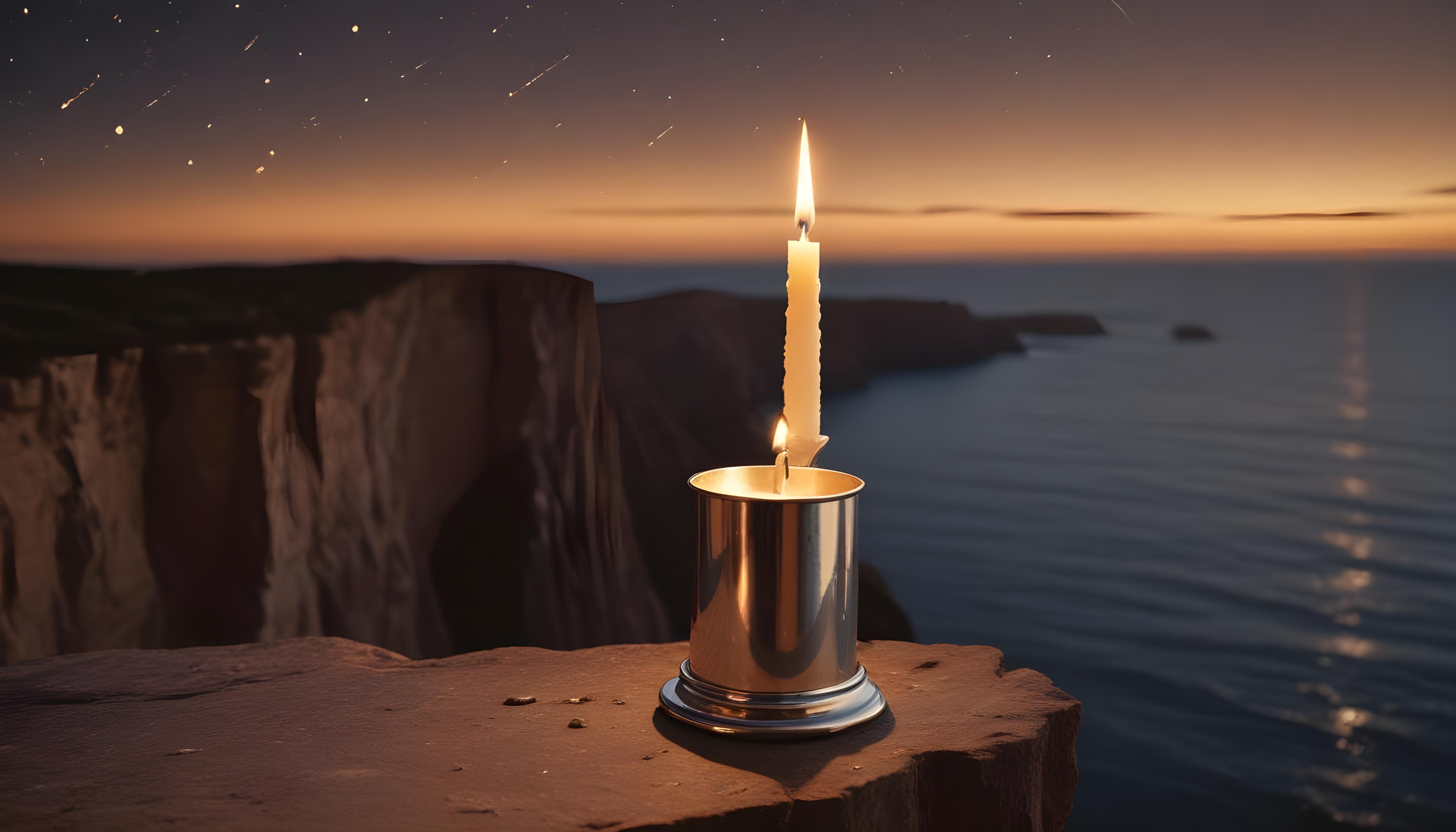 Glowing Candlelight Scene with Warm Ambience and Peaceful Night Background