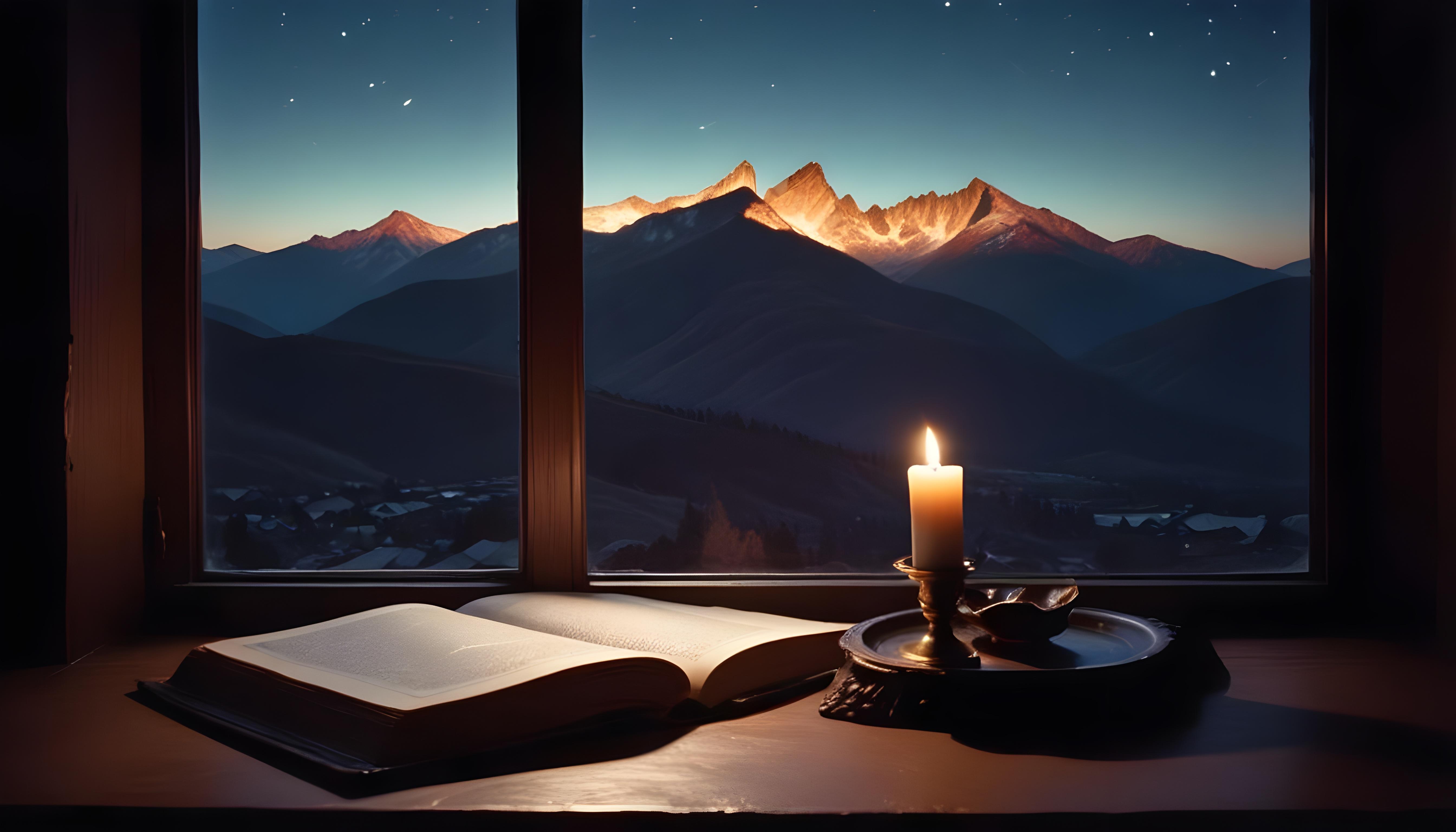 Glowing Candlelight Scene with Warm Ambience and Peaceful Night Background