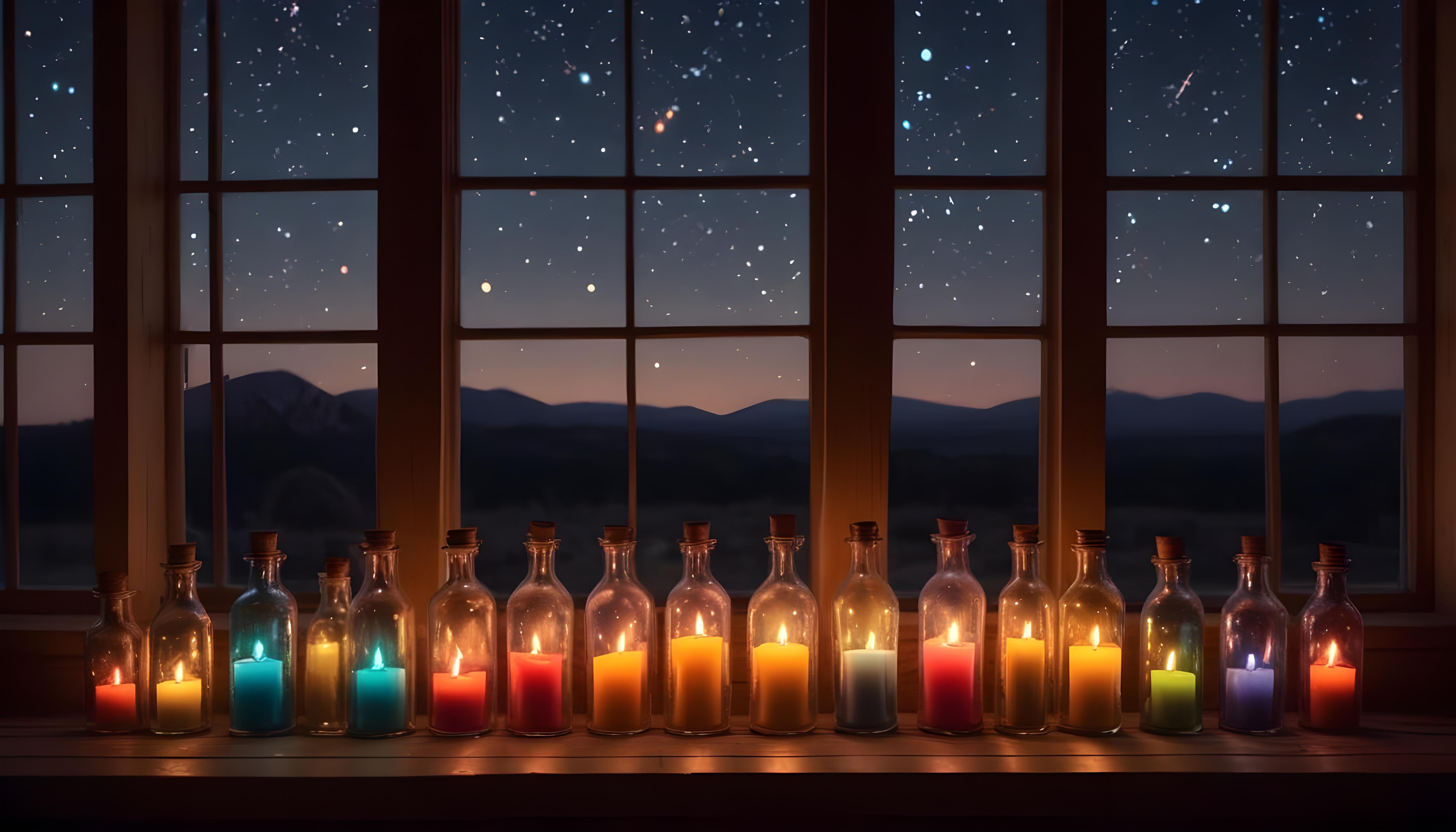 Glowing Candlelight Scene with Warm Ambience and Peaceful Night Background