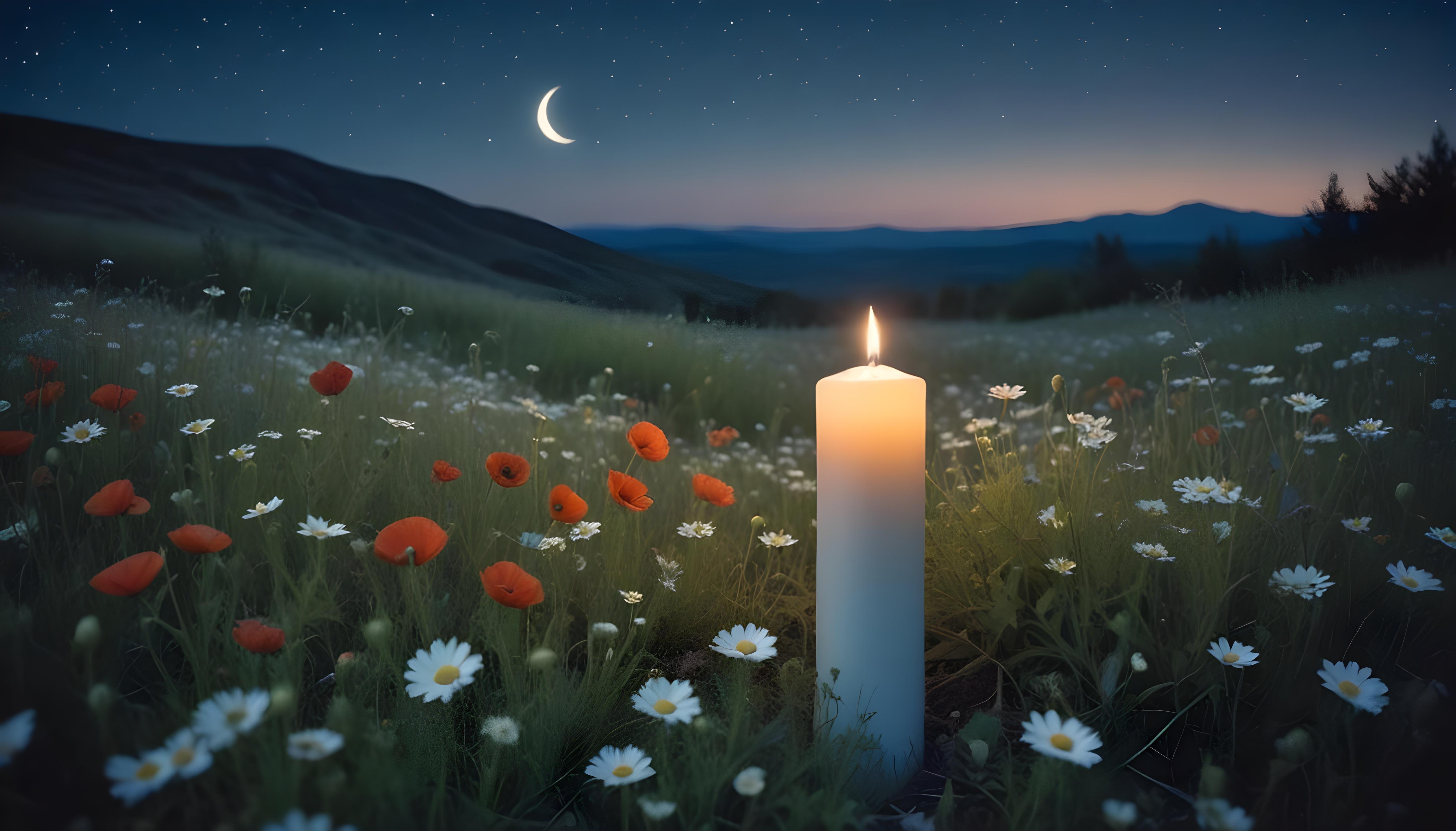 Glowing Candlelight Scene with Warm Ambience and Peaceful Night Background