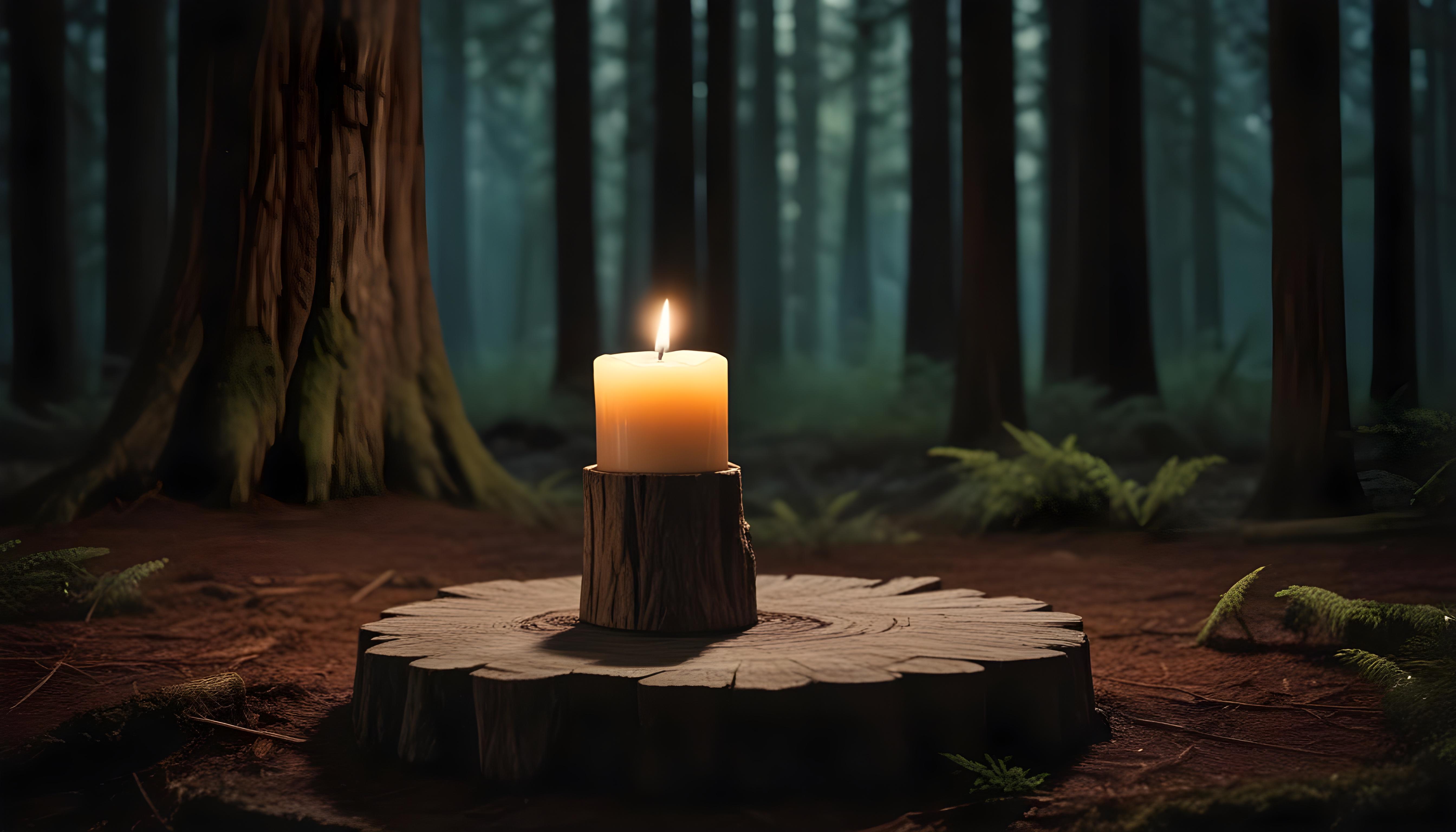 Glowing Candlelight Scene with Warm Ambience and Peaceful Night Background