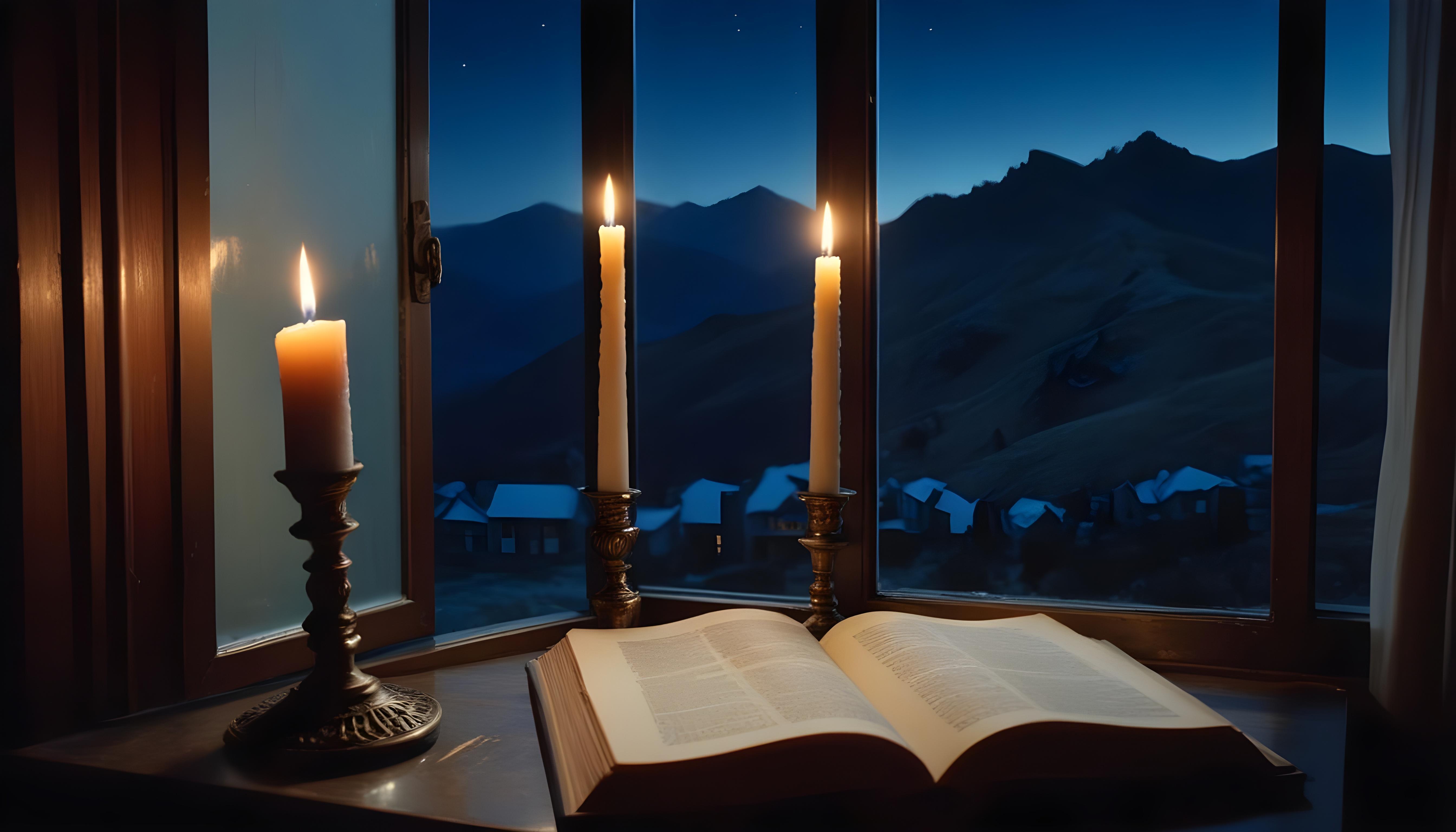 Glowing Candlelight Scene with Warm Ambience and Peaceful Night Background