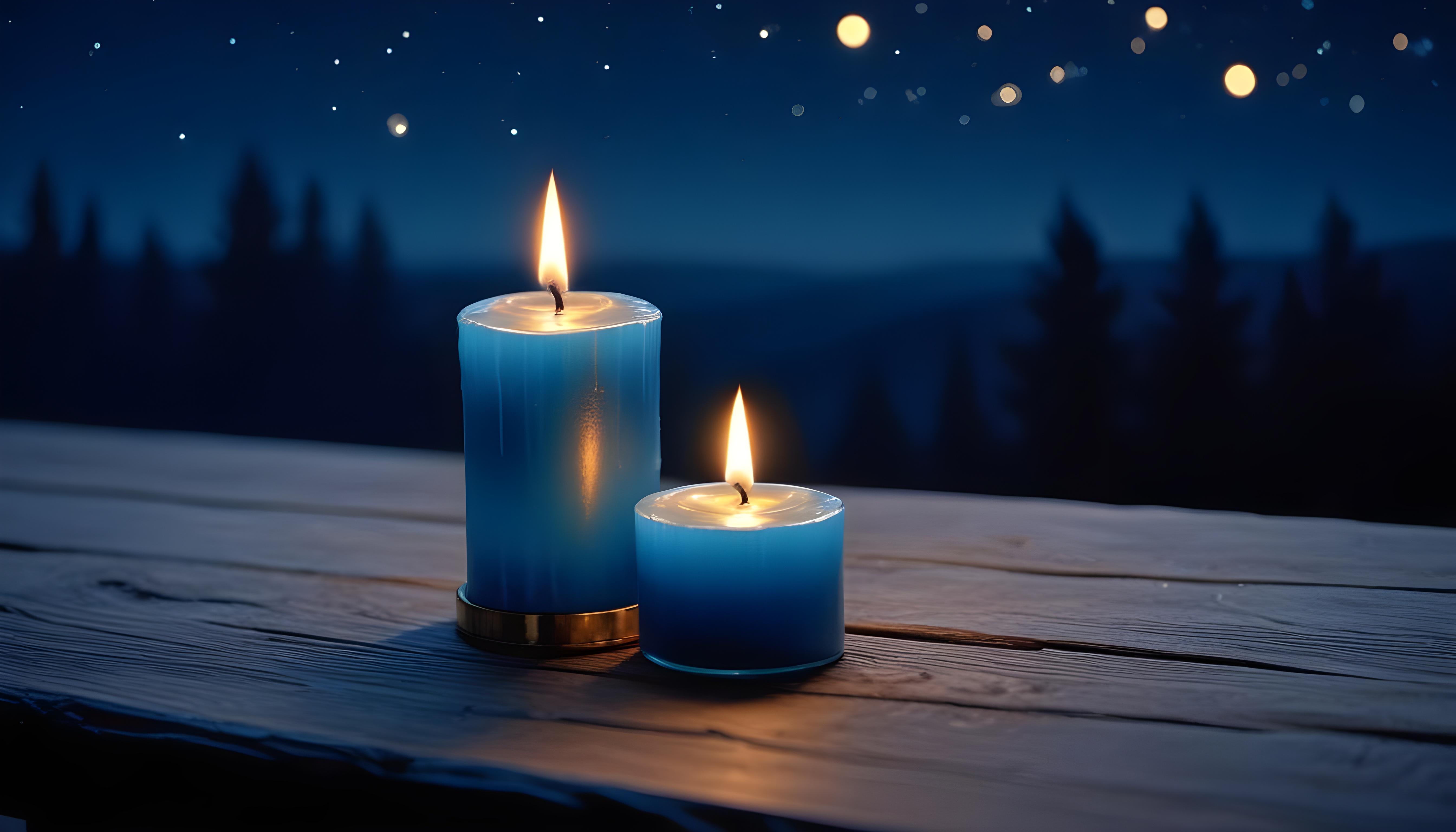 Glowing Candlelight Scene with Warm Ambience and Peaceful Night Background