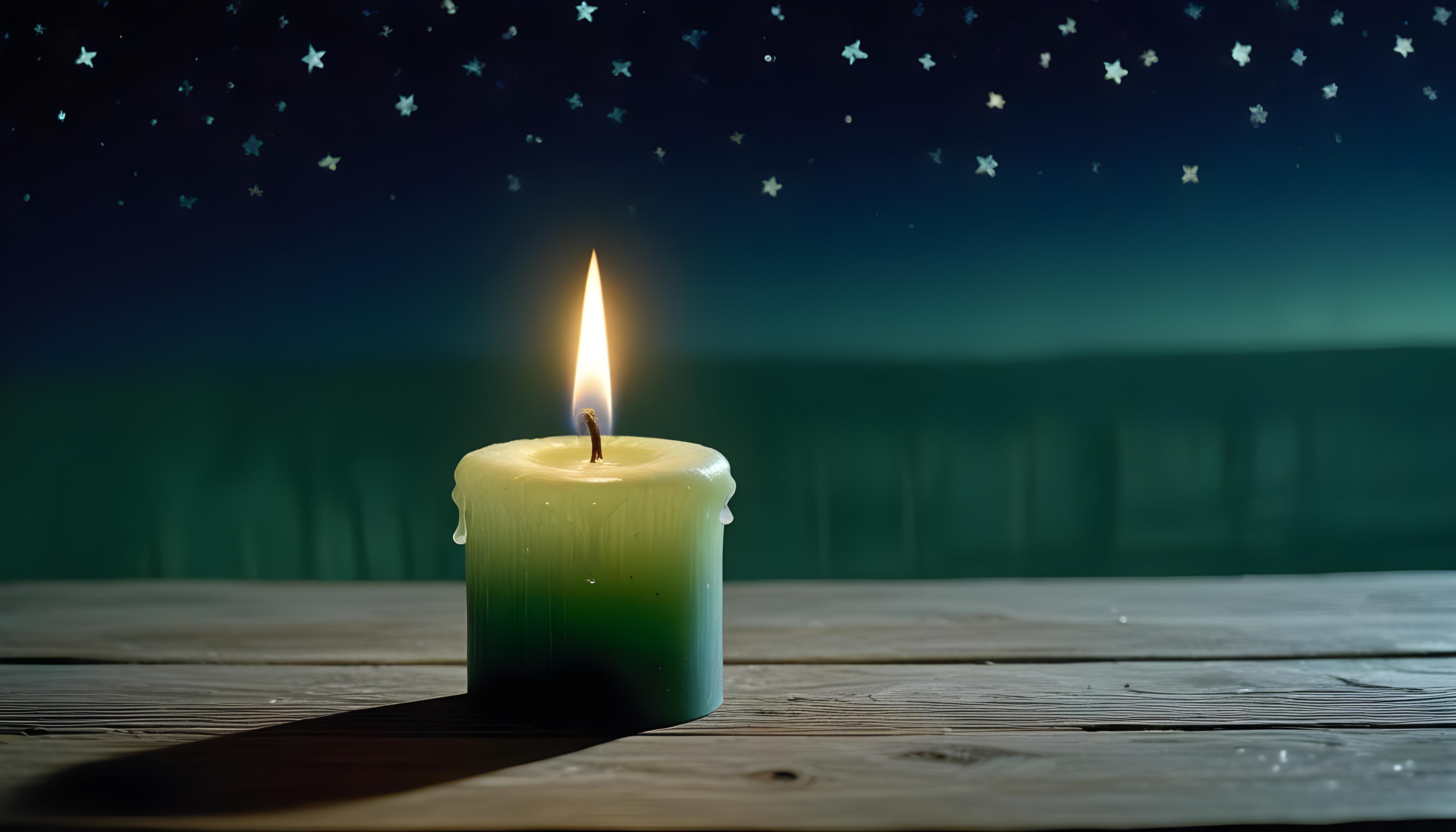 Glowing Candlelight Scene with Warm Ambience and Peaceful Night Background