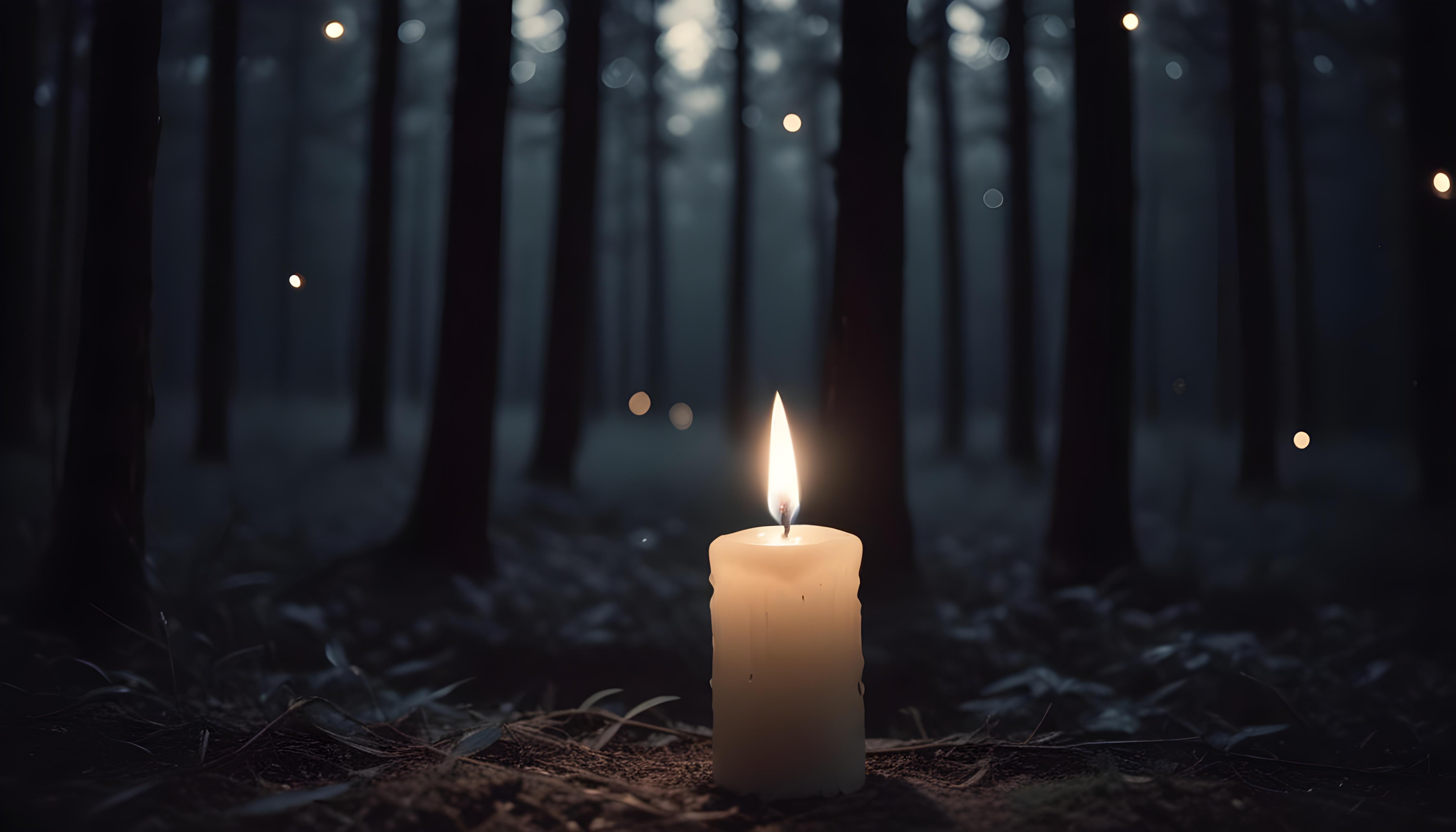 Glowing Candlelight Scene with Warm Ambience and Peaceful Night Background